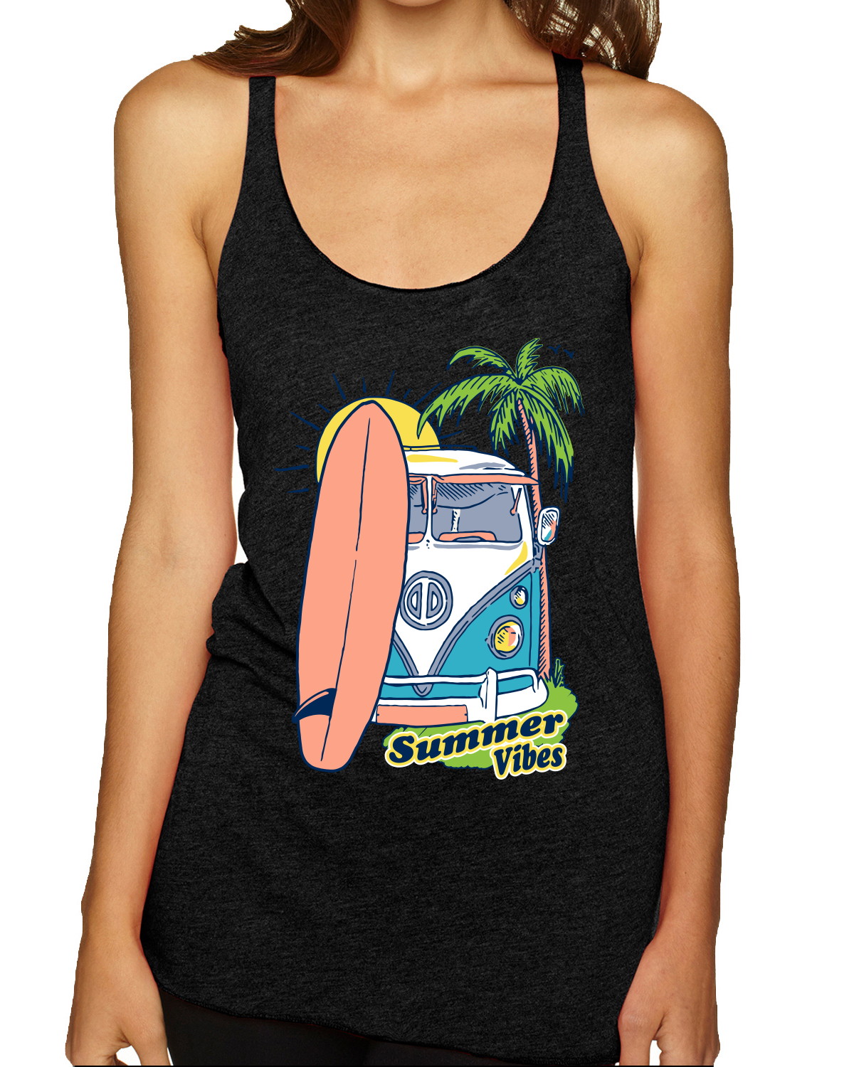 Beach Camp Surfing Summer Vibes Outdoor Tri-Blend Racerback Tank Top
