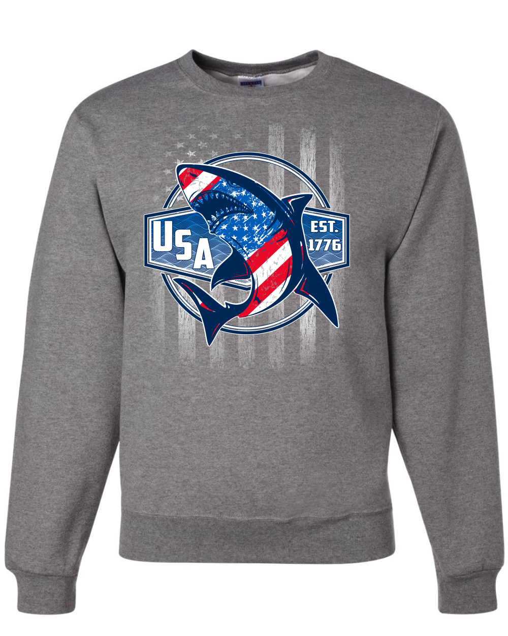 Great White Shark USA Since 1776 Unisex Crewneck Sweatshirt - Picture 7 of 22
