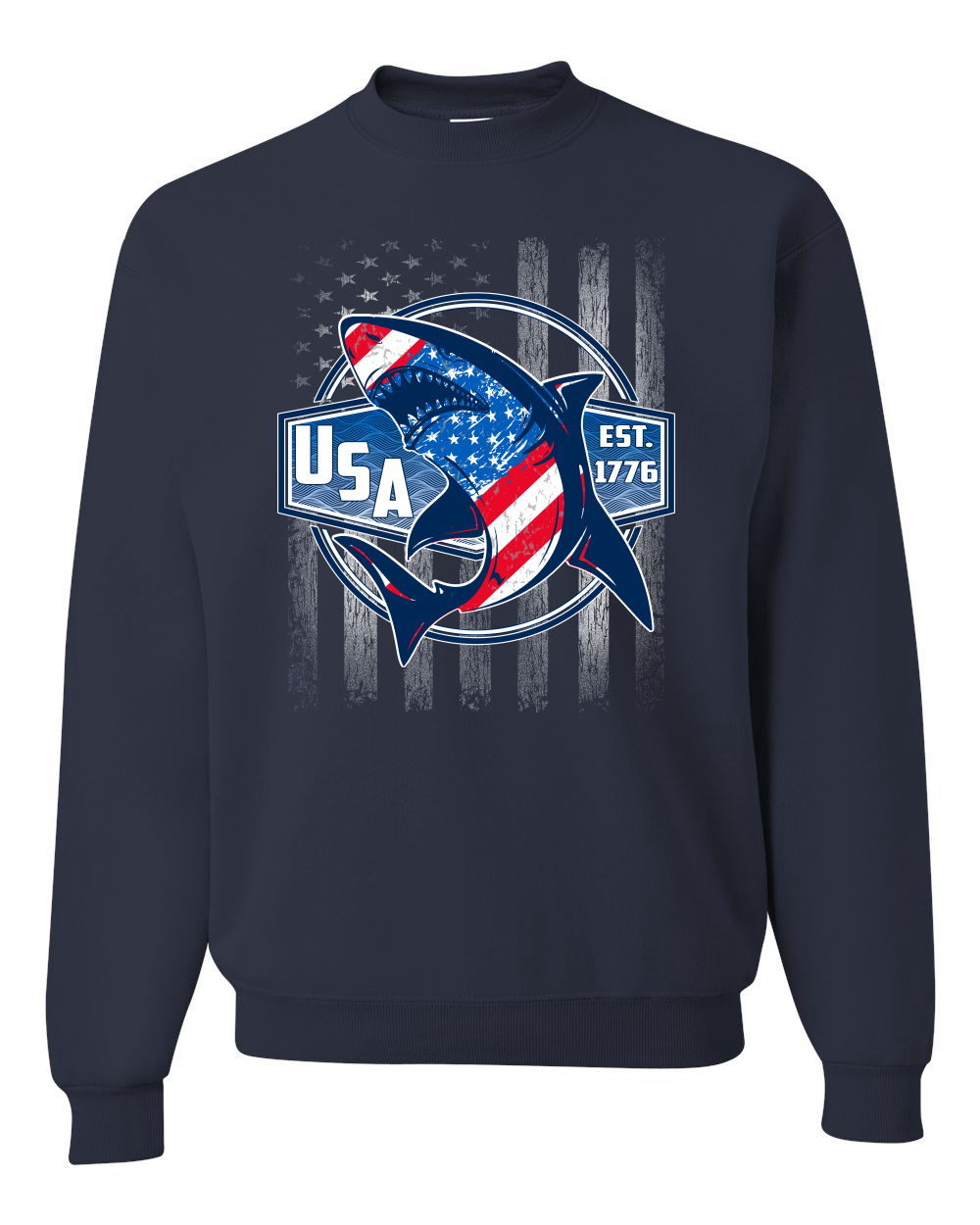 Great White Shark USA Since 1776 Unisex Crewneck Sweatshirt - Picture 11 of 22