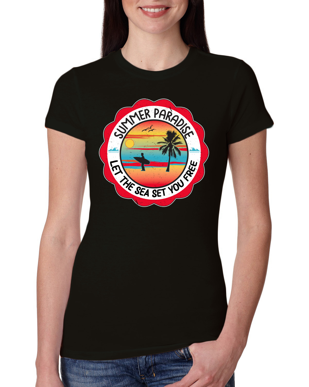 Camiseta Summer Paradise Let the Sea Set You Free Outdoor Mujeres Calce Ajustado Junior - Imagen 2 de 14