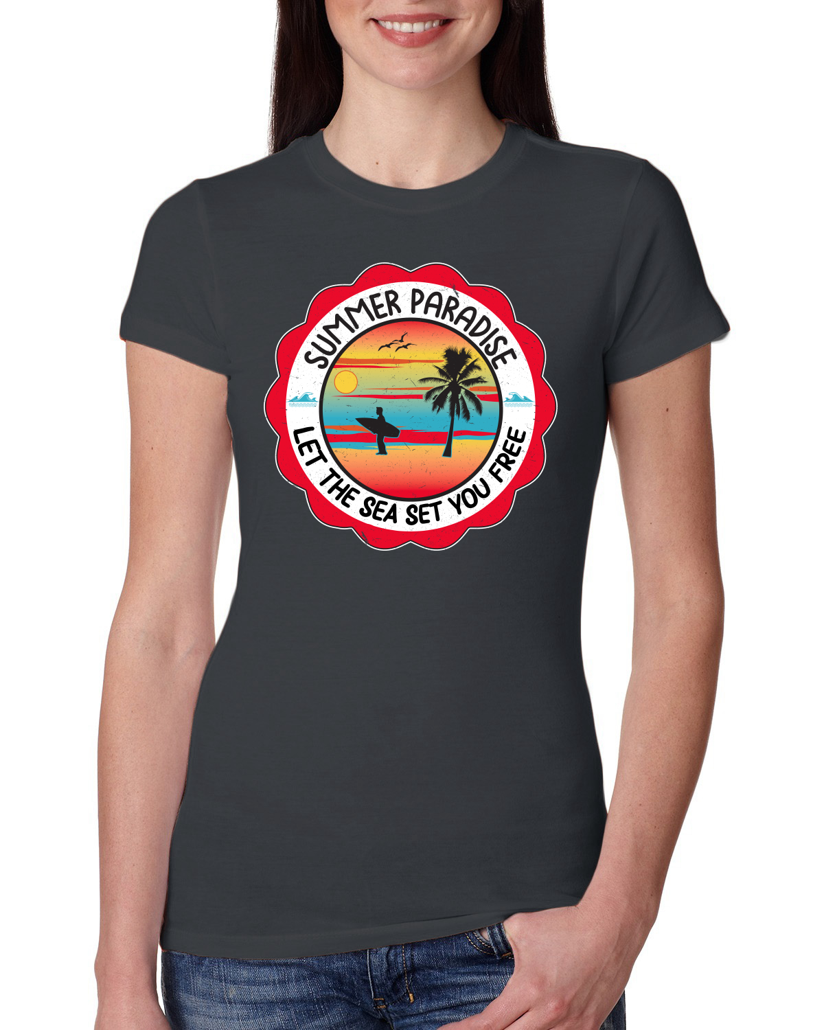Camiseta Summer Paradise Let the Sea Set You Free Outdoor Mujeres Calce Ajustado Junior - Imagen 9 de 14