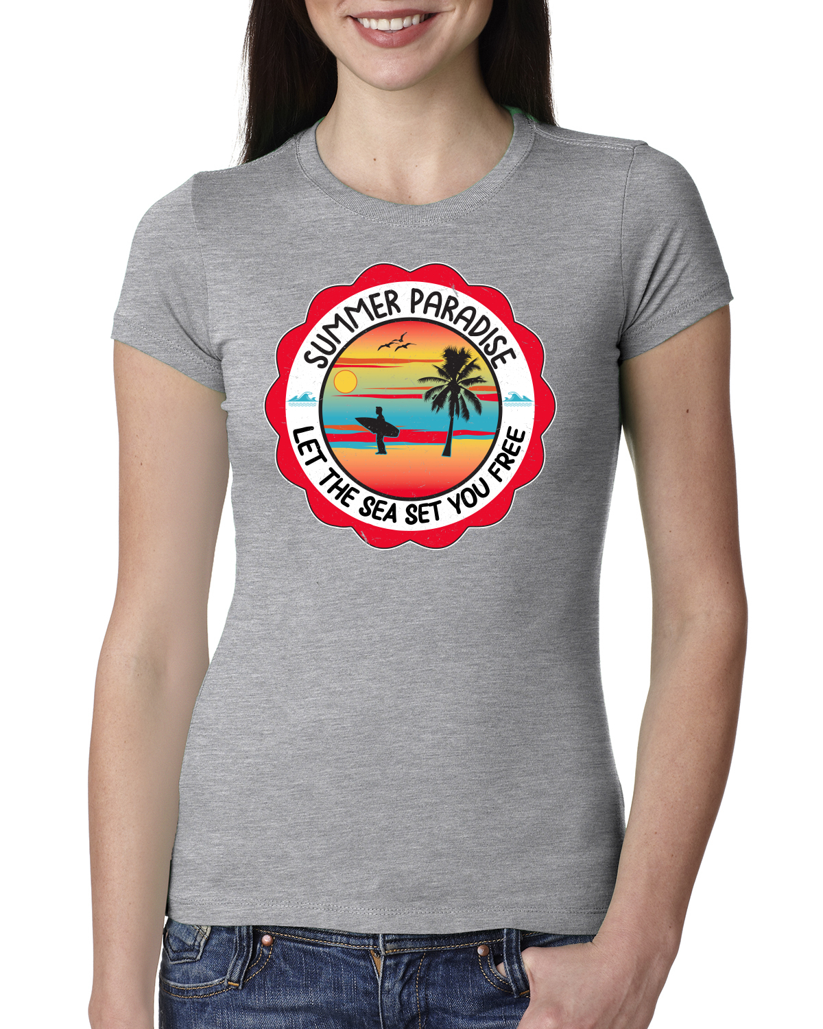 Camiseta Summer Paradise Let the Sea Set You Free Outdoor Mujeres Calce Ajustado Junior - Imagen 3 de 14