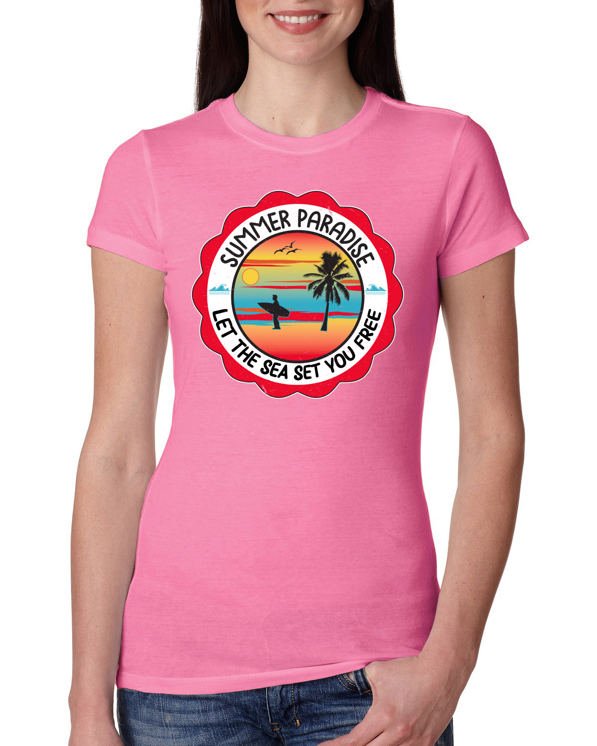 Camiseta Summer Paradise Let the Sea Set You Free Outdoor Mujeres Calce Ajustado Junior - Imagen 10 de 14