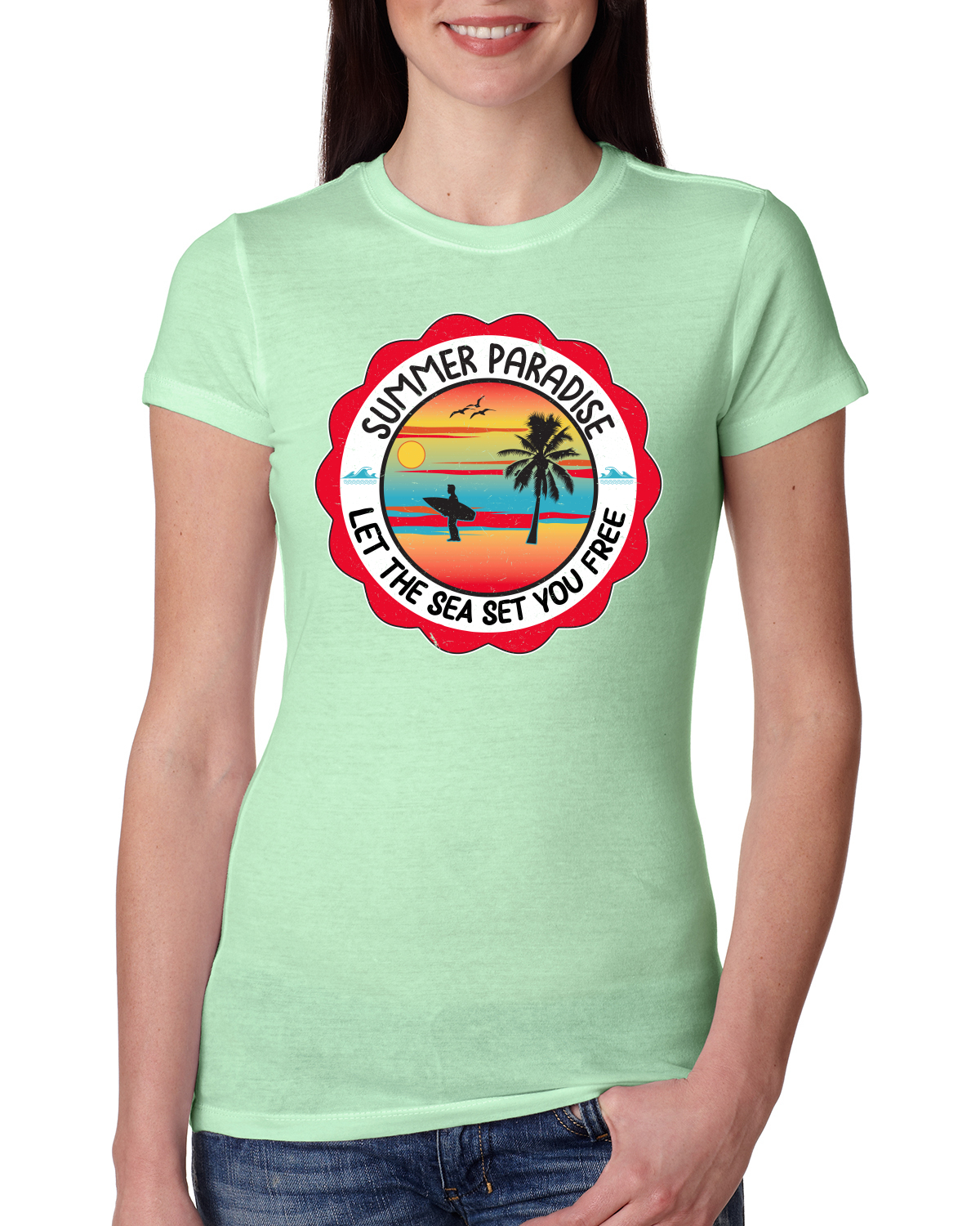 Camiseta Summer Paradise Let the Sea Set You Free Outdoor Mujeres Calce Ajustado Junior - Imagen 11 de 14