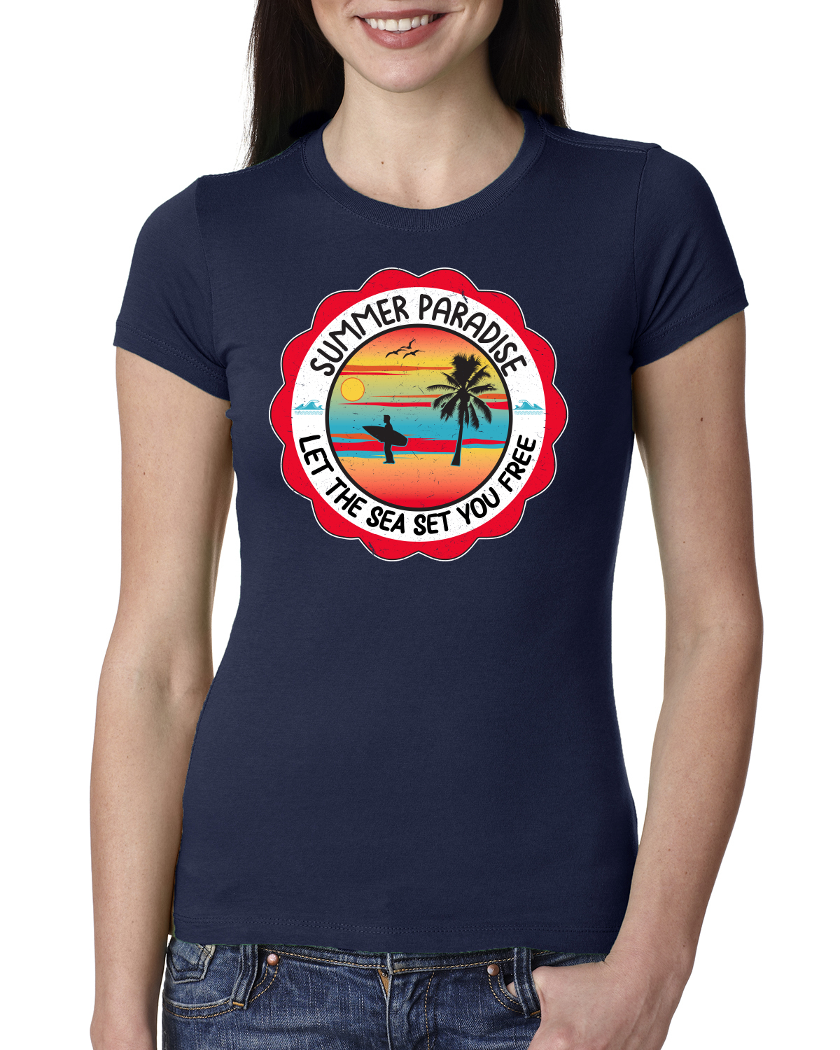 Camiseta Summer Paradise Let the Sea Set You Free Outdoor Mujeres Calce Ajustado Junior - Imagen 5 de 14
