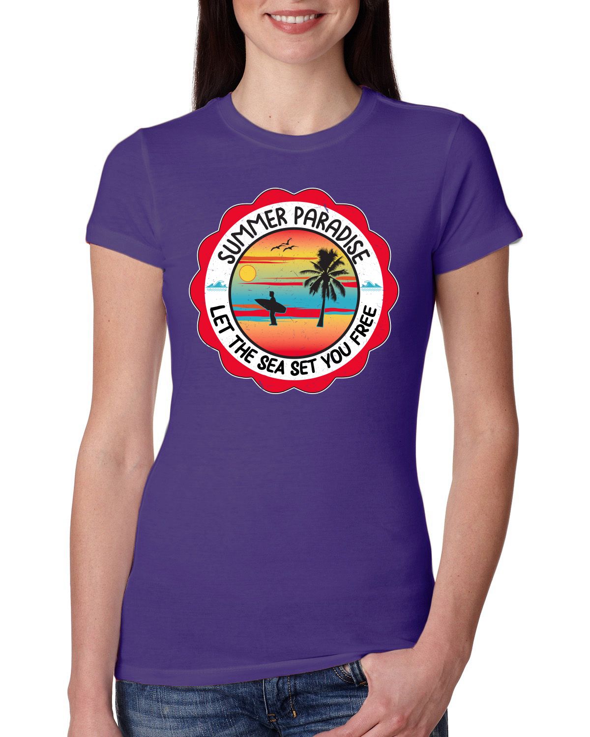 Camiseta Summer Paradise Let the Sea Set You Free Outdoor Mujeres Calce Ajustado Junior - Imagen 12 de 14