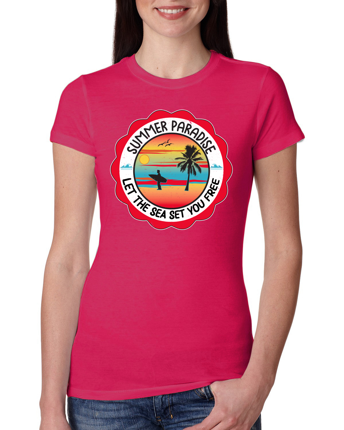 Camiseta Summer Paradise Let the Sea Set You Free Outdoor Mujeres Calce Ajustado Junior - Imagen 13 de 14