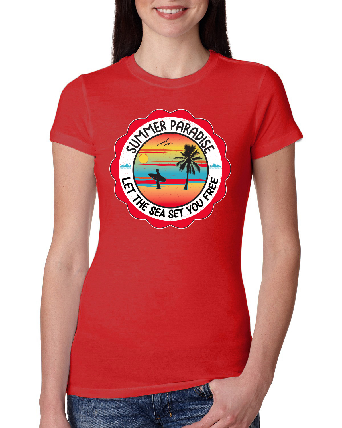Camiseta Summer Paradise Let the Sea Set You Free Outdoor Mujeres Calce Ajustado Junior - Imagen 6 de 14