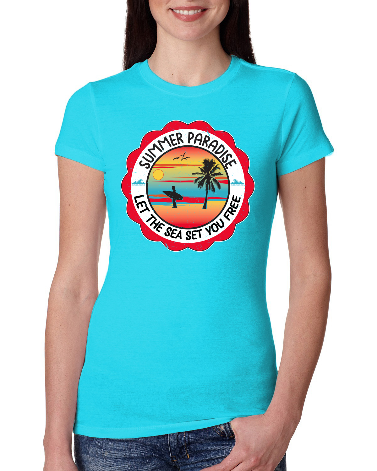 Camiseta Summer Paradise Let the Sea Set You Free Outdoor Mujeres Calce Ajustado Junior - Imagen 14 de 14