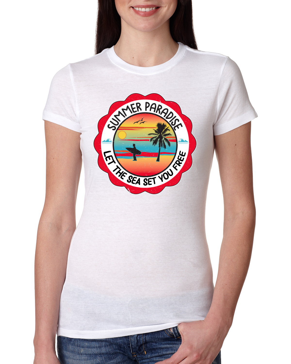 Camiseta Summer Paradise Let the Sea Set You Free Outdoor Mujeres Calce Ajustado Junior - Imagen 8 de 14