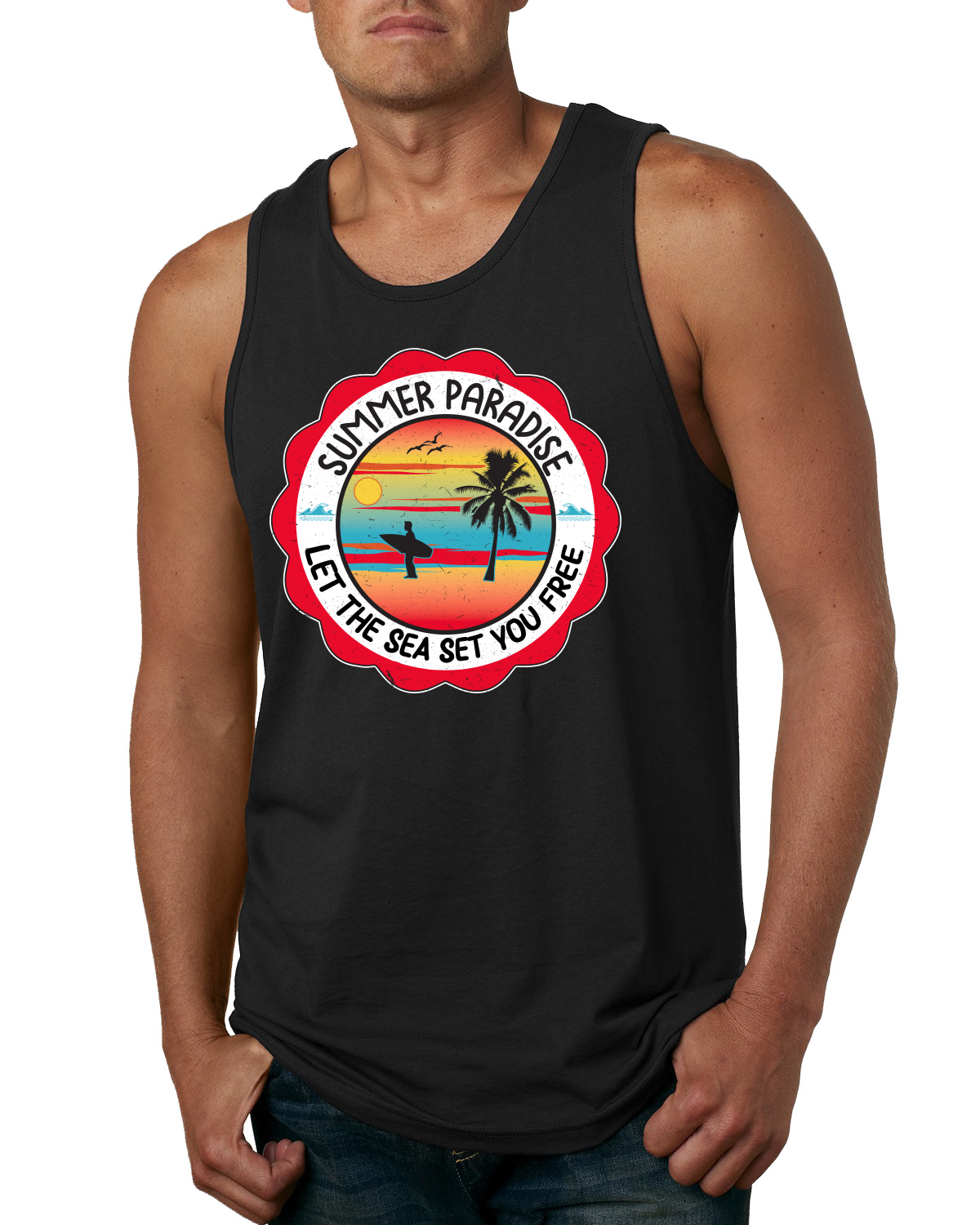 Camiseta sin mangas Summer Paradise Let the Sea Set You Free Outdoor para hombre - Imagen 2 de 8