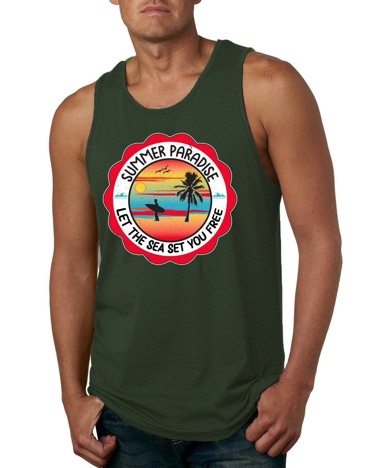 Camiseta sin mangas Summer Paradise Let the Sea Set You Free Outdoor para hombre - Imagen 3 de 8