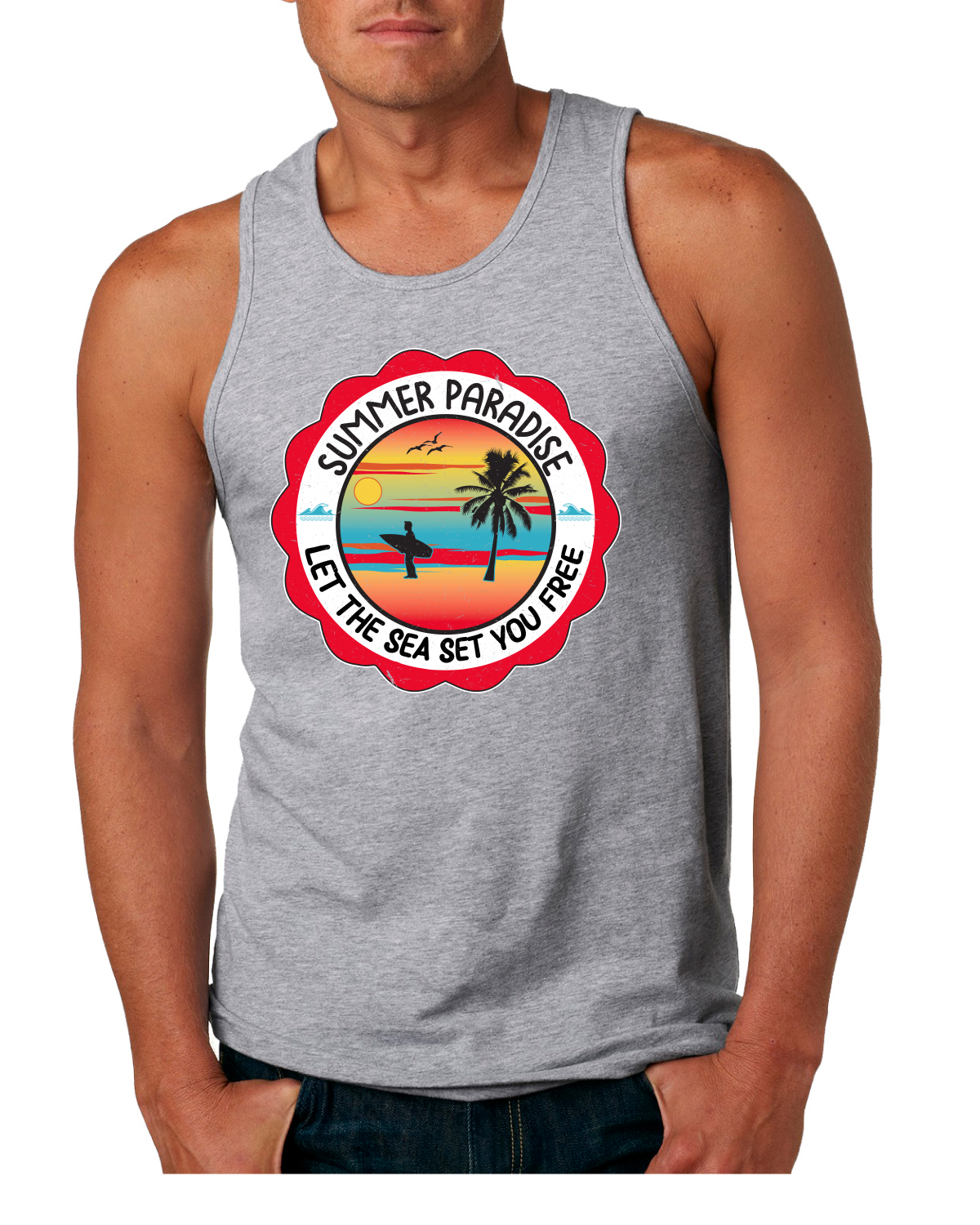 Camiseta sin mangas Summer Paradise Let the Sea Set You Free Outdoor para hombre - Imagen 4 de 8