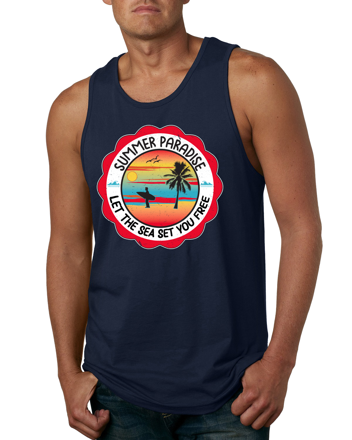 Camiseta sin mangas Summer Paradise Let the Sea Set You Free Outdoor para hombre - Imagen 5 de 8