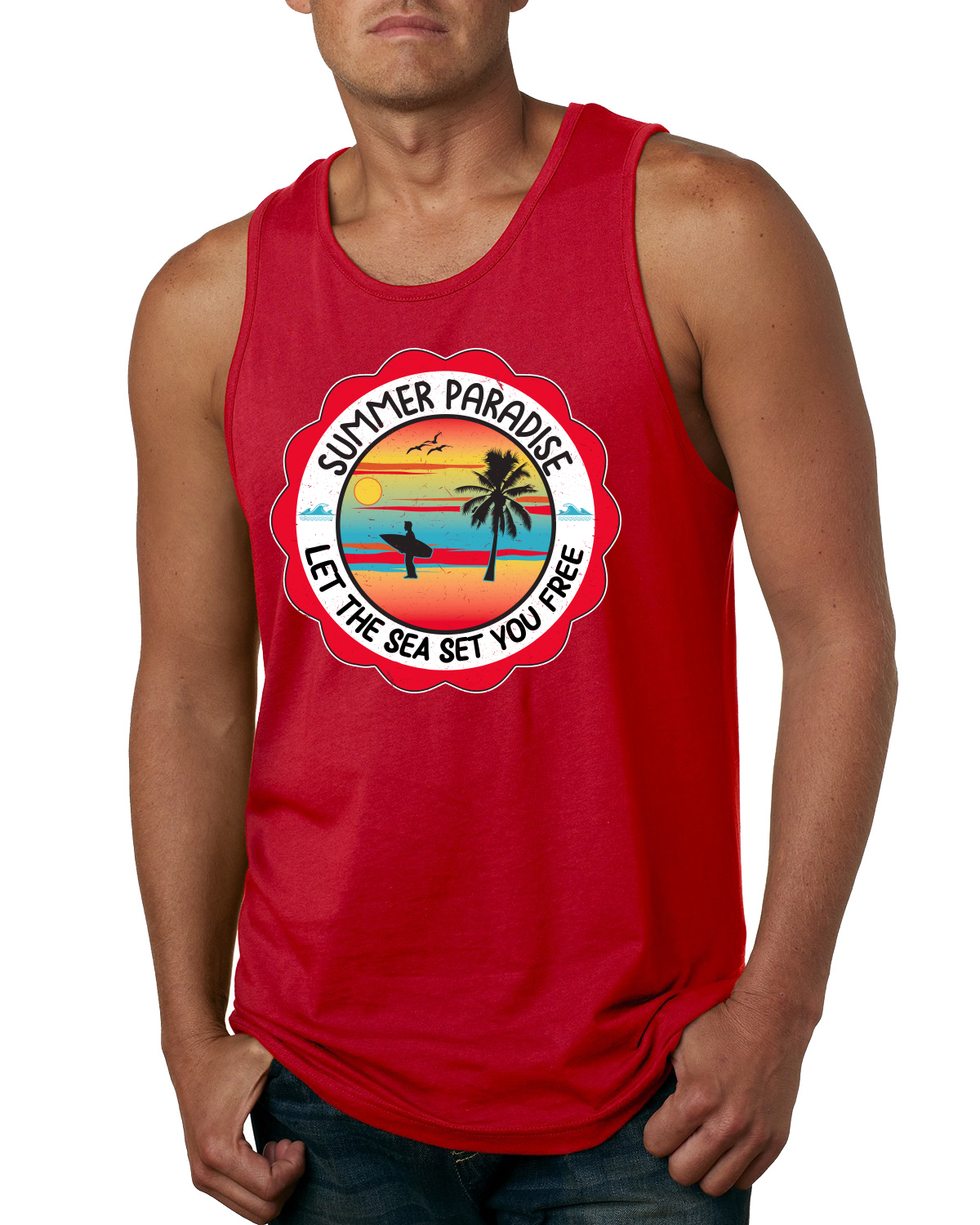 Camiseta sin mangas Summer Paradise Let the Sea Set You Free Outdoor para hombre - Imagen 6 de 8