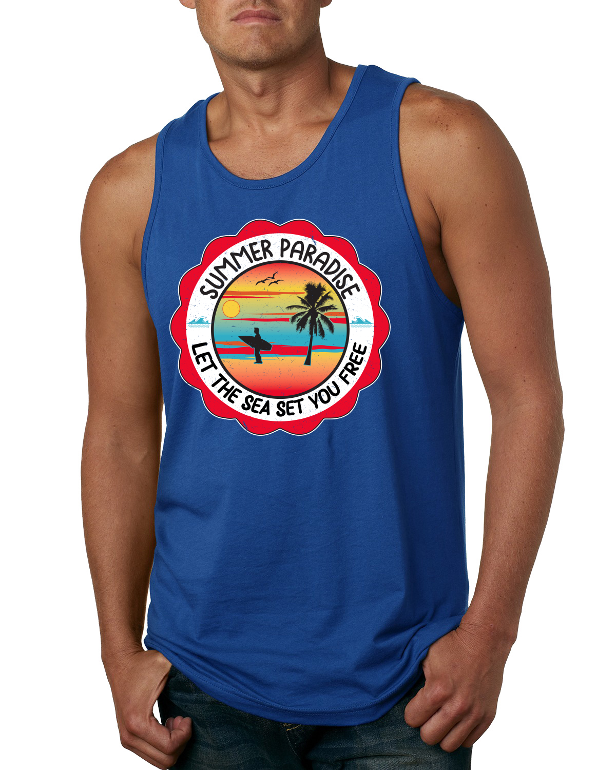 Camiseta sin mangas Summer Paradise Let the Sea Set You Free Outdoor para hombre - Imagen 7 de 8