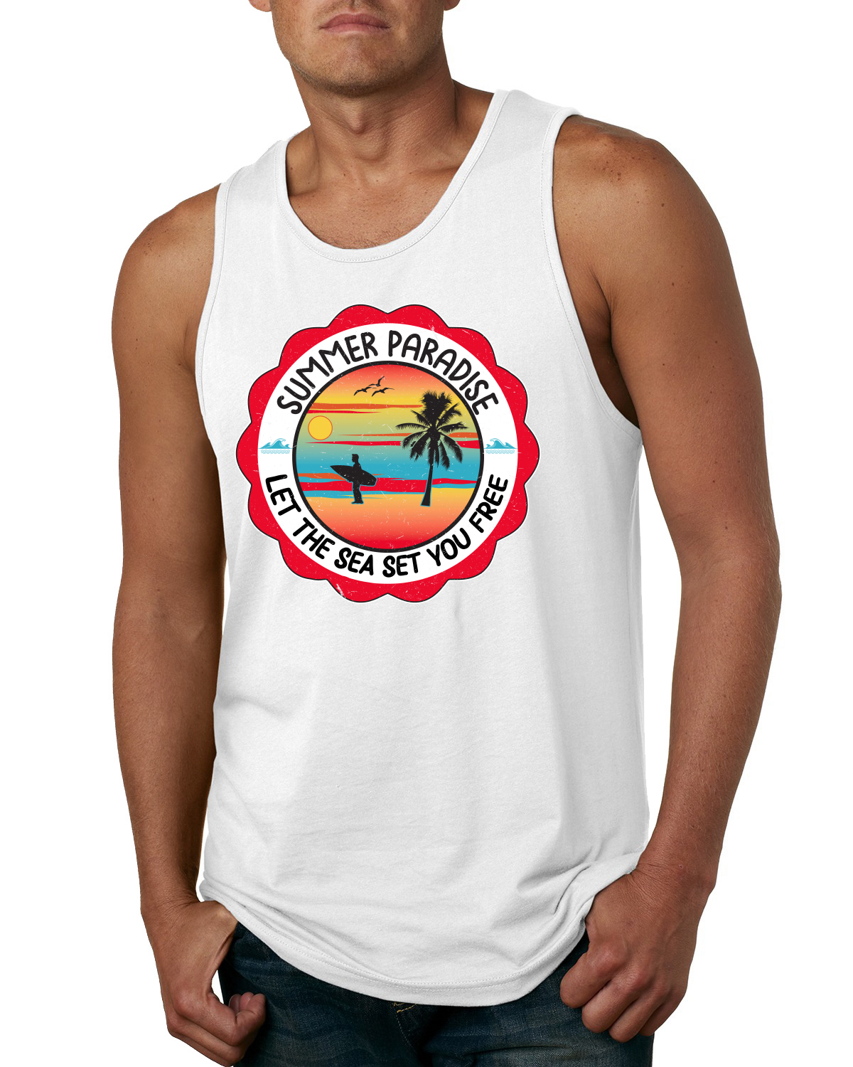 Camiseta sin mangas Summer Paradise Let the Sea Set You Free Outdoor para hombre - Imagen 8 de 8