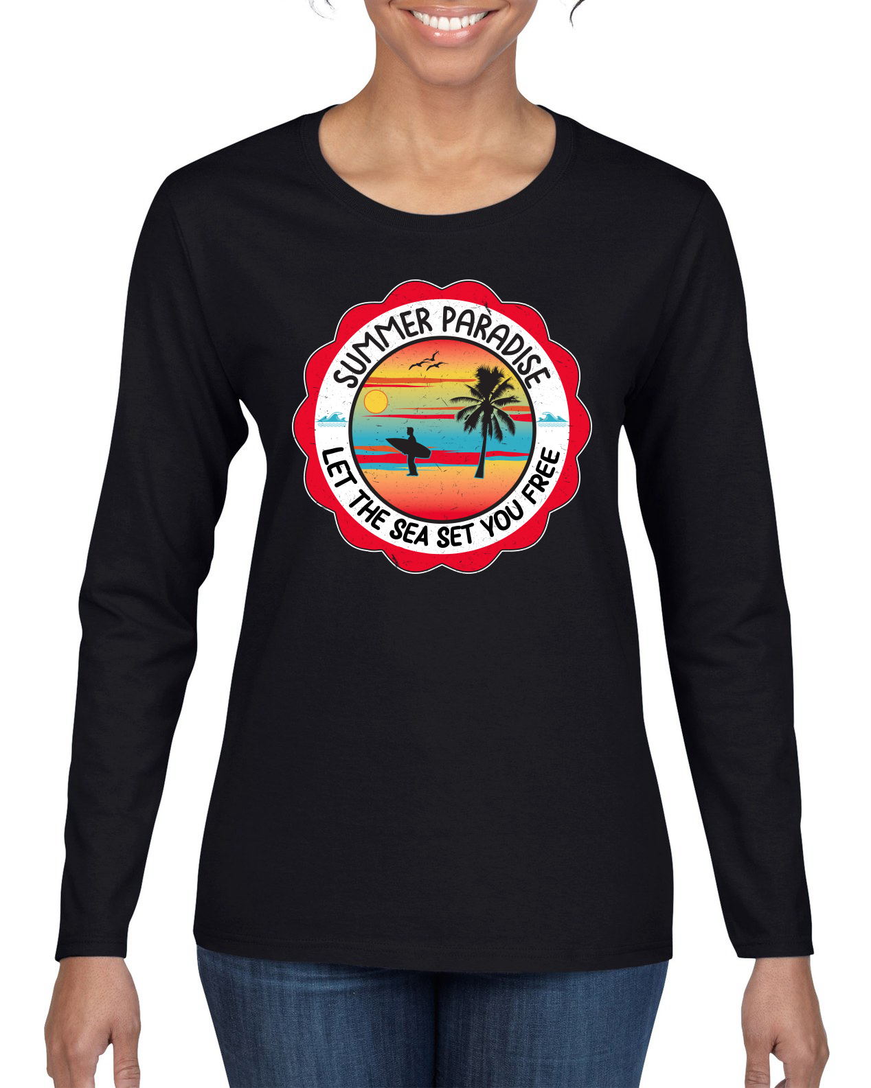 Summer Paradise Let the Sea Set You Free Outdoor Women Long Sleeve T-Shirt - Picture 2 of 12