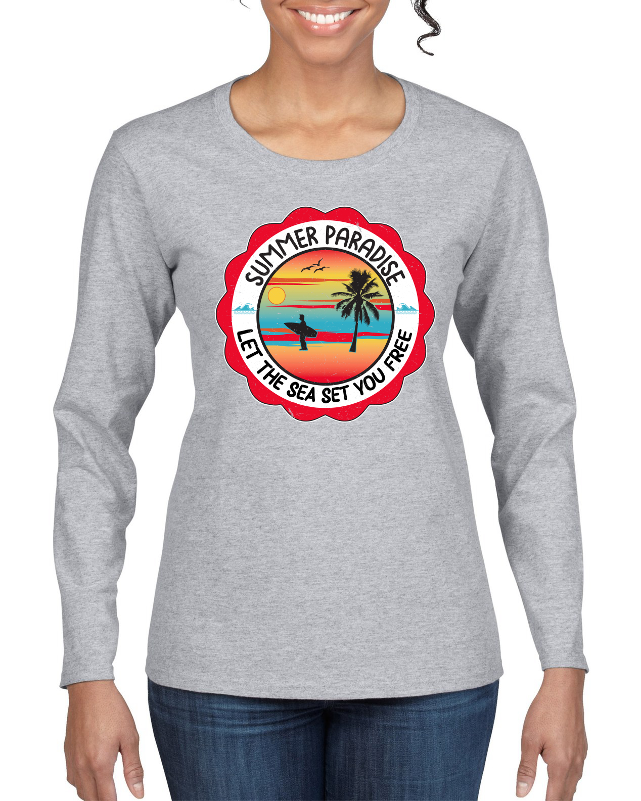 Summer Paradise Let the Sea Set You Free Outdoor Women Long Sleeve T-Shirt - Picture 4 of 12