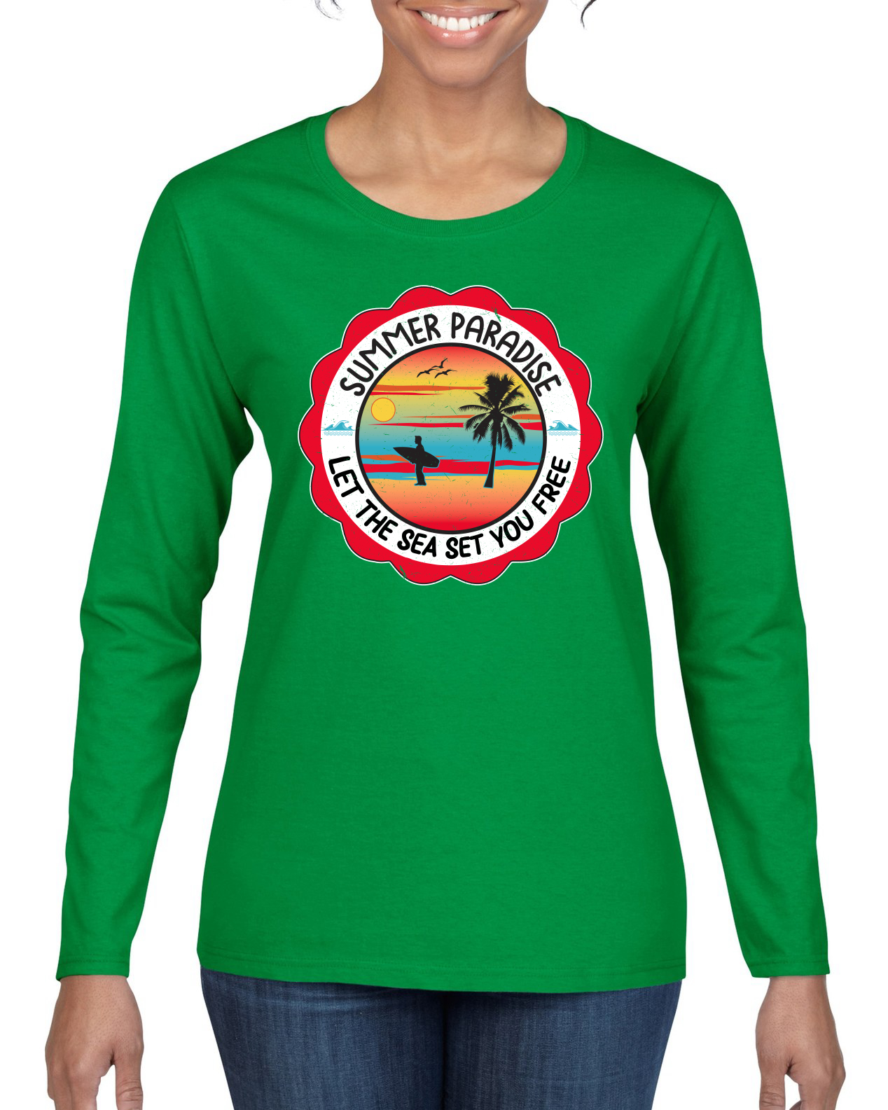 Summer Paradise Let the Sea Set You Free Outdoor Women Long Sleeve T-Shirt - Picture 5 of 12
