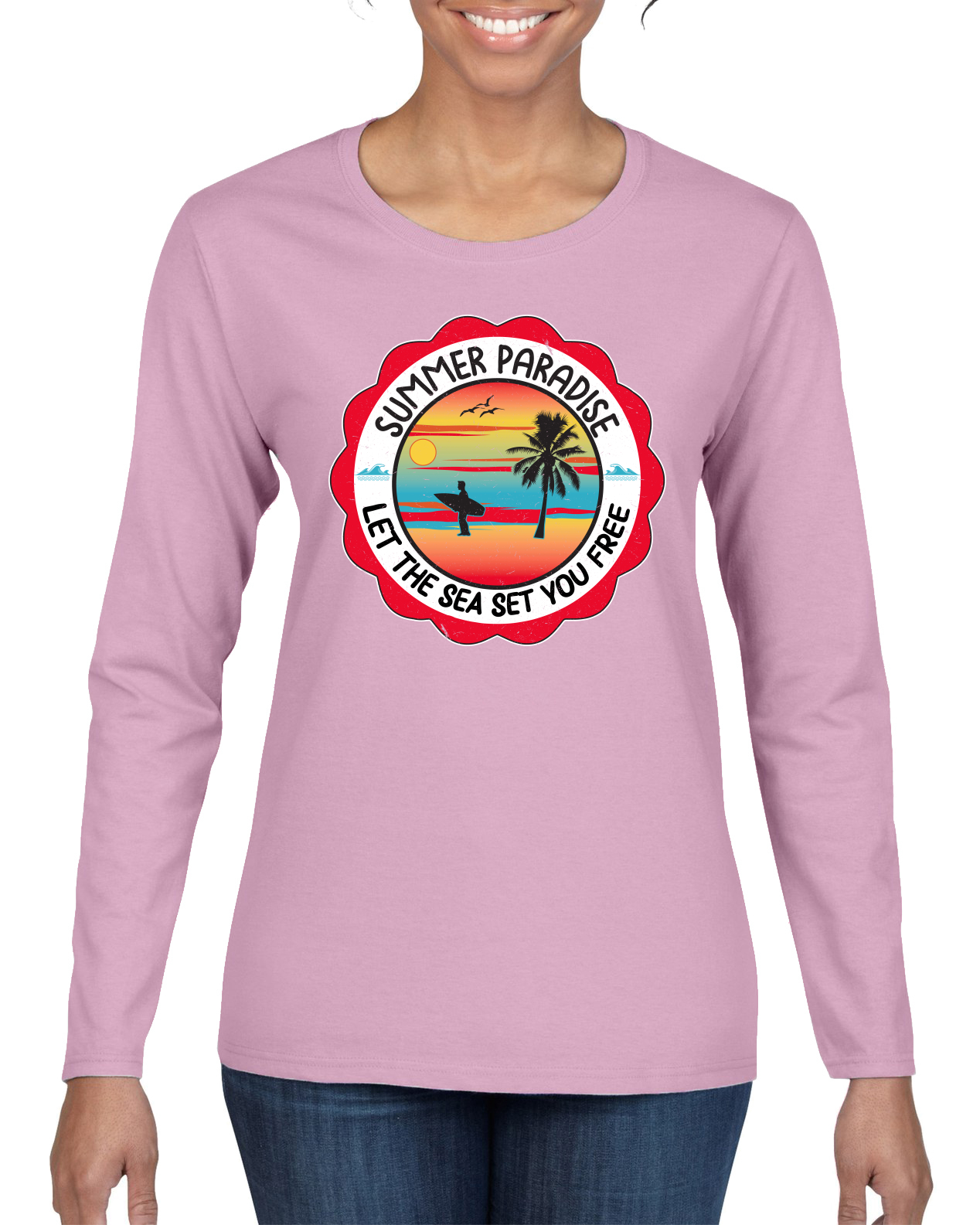 Summer Paradise Let the Sea Set You Free Outdoor Women Long Sleeve T-Shirt - Picture 6 of 12