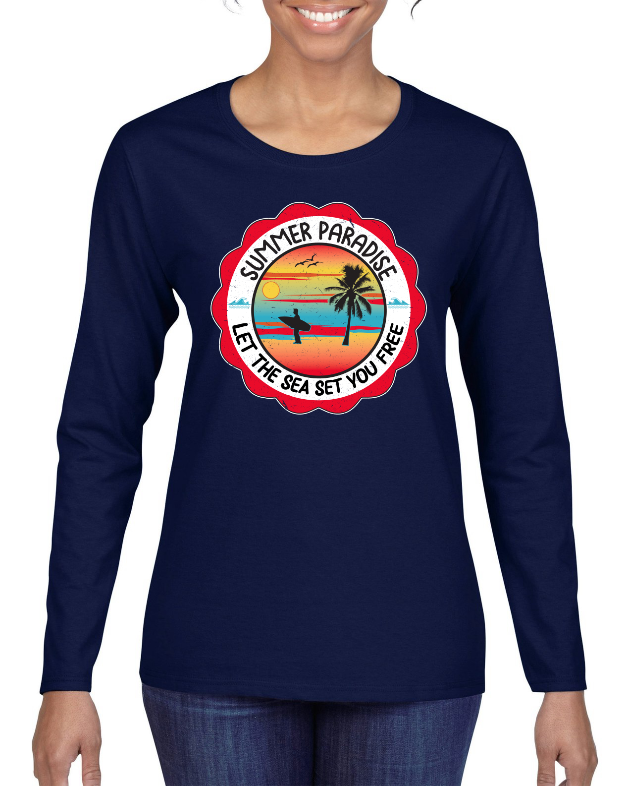 Summer Paradise Let the Sea Set You Free Outdoor Women Long Sleeve T-Shirt - Picture 7 of 12