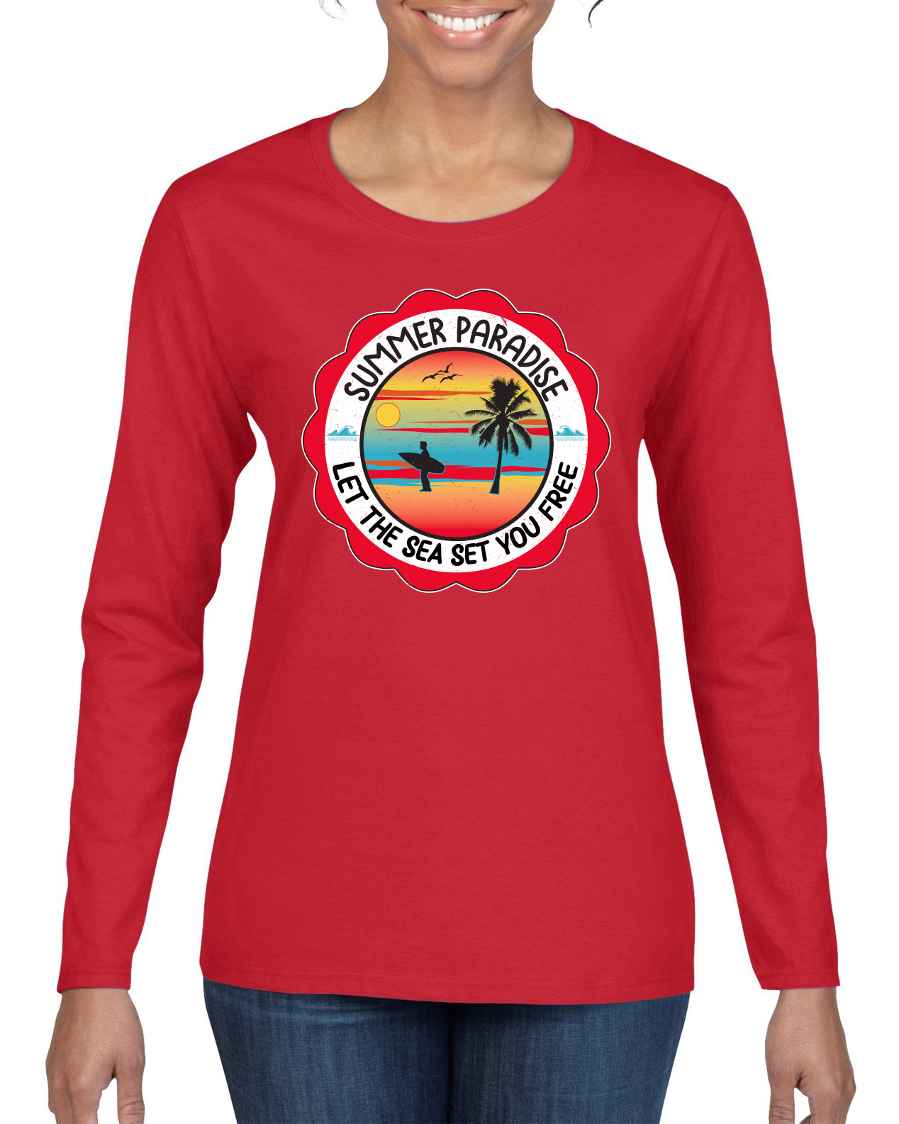 Summer Paradise Let the Sea Set You Free Outdoor Women Long Sleeve T-Shirt - Picture 9 of 12