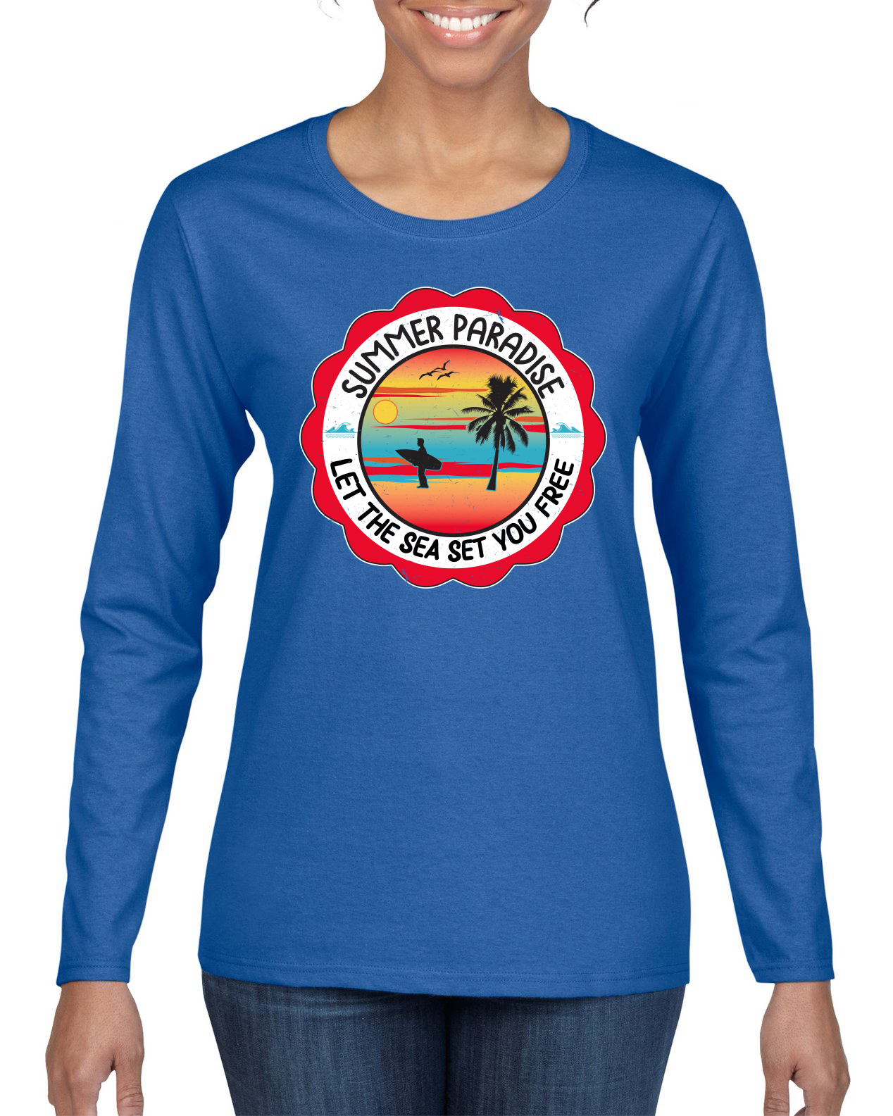 Summer Paradise Let the Sea Set You Free Outdoor Women Long Sleeve T-Shirt - Picture 10 of 12