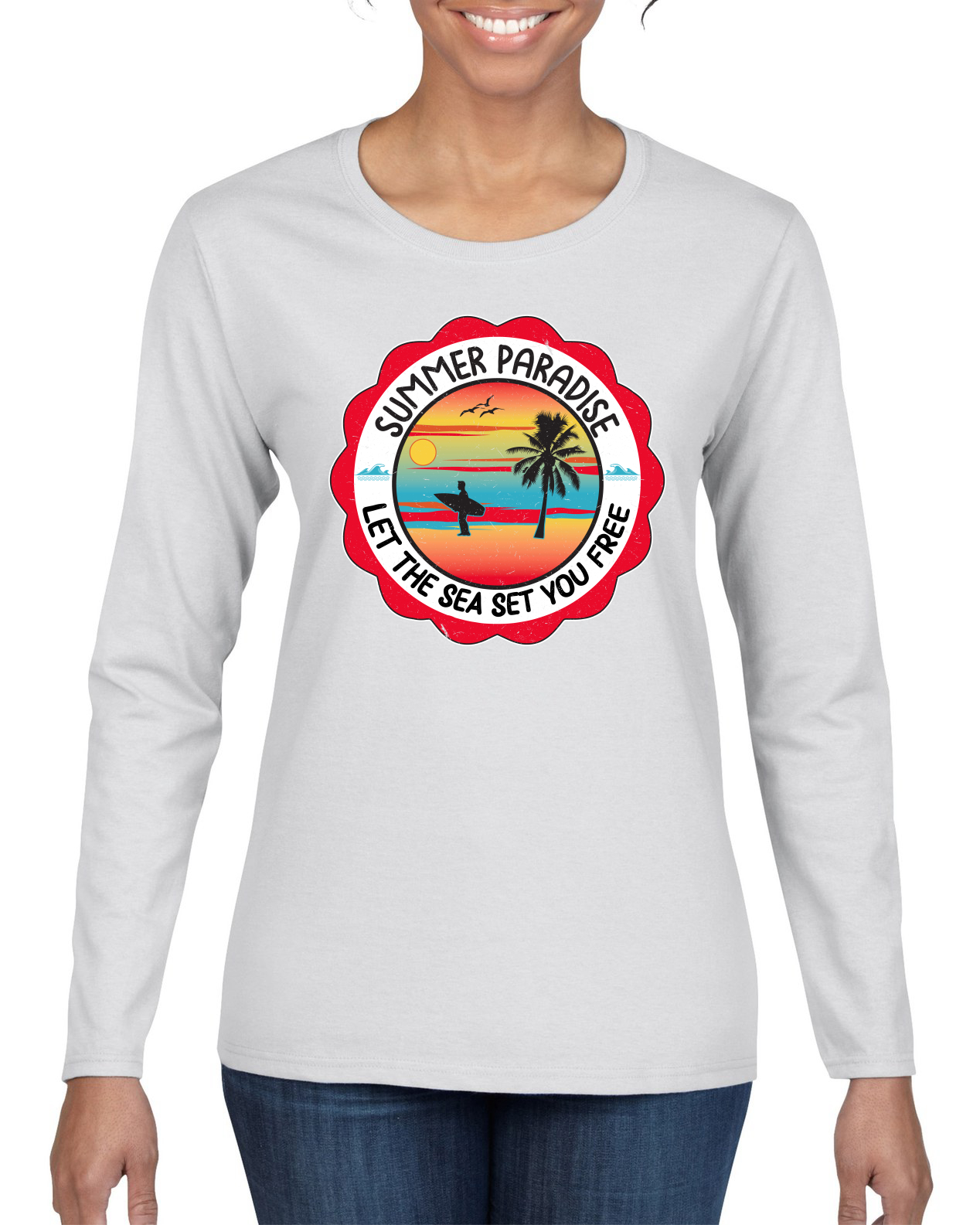 Summer Paradise Let the Sea Set You Free Outdoor Women Long Sleeve T-Shirt - Picture 11 of 12