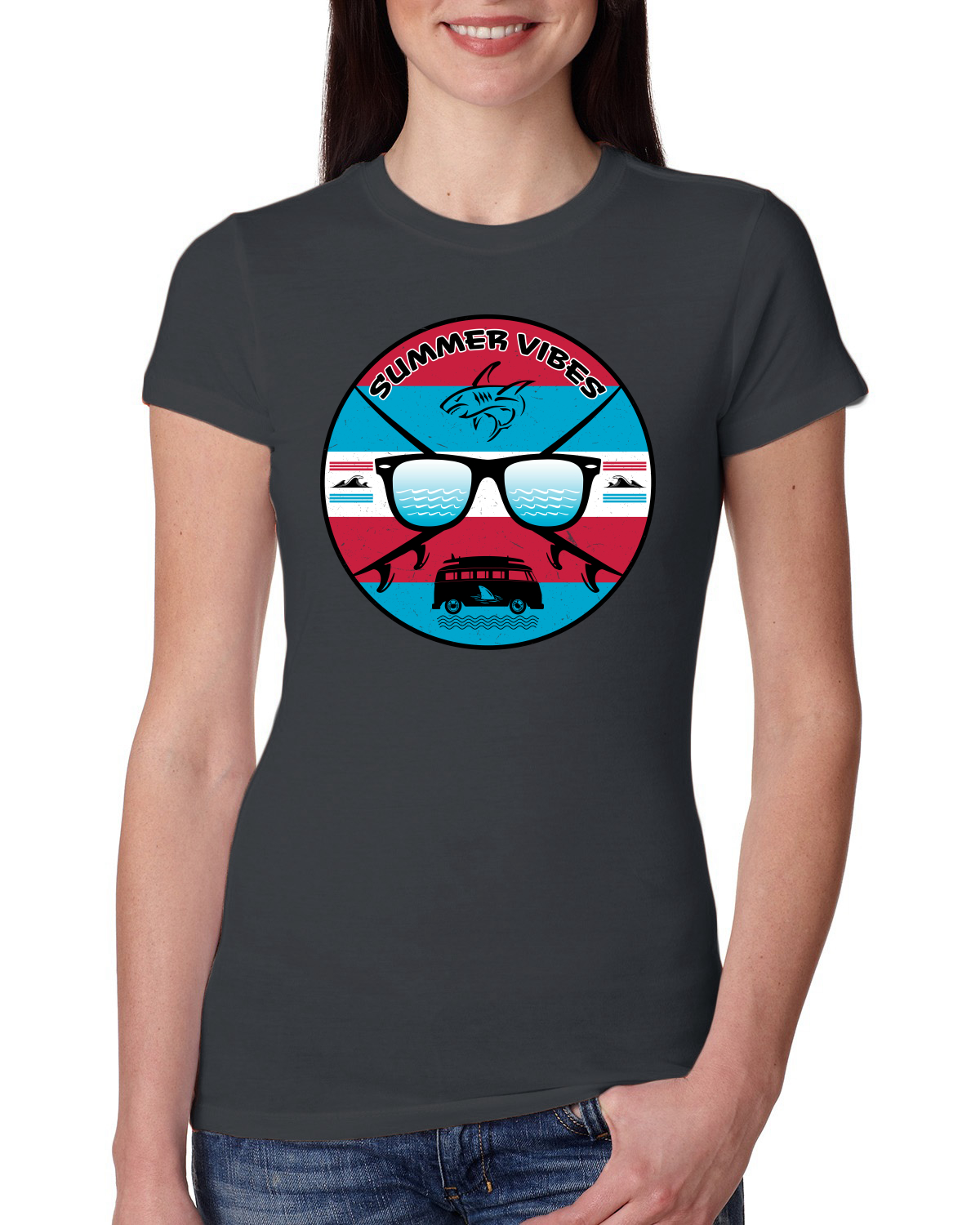 Gafas de sol retro playa vibraciones de verano exteriores para mujer calce ajustado camiseta junior - Imagen 9 de 14
