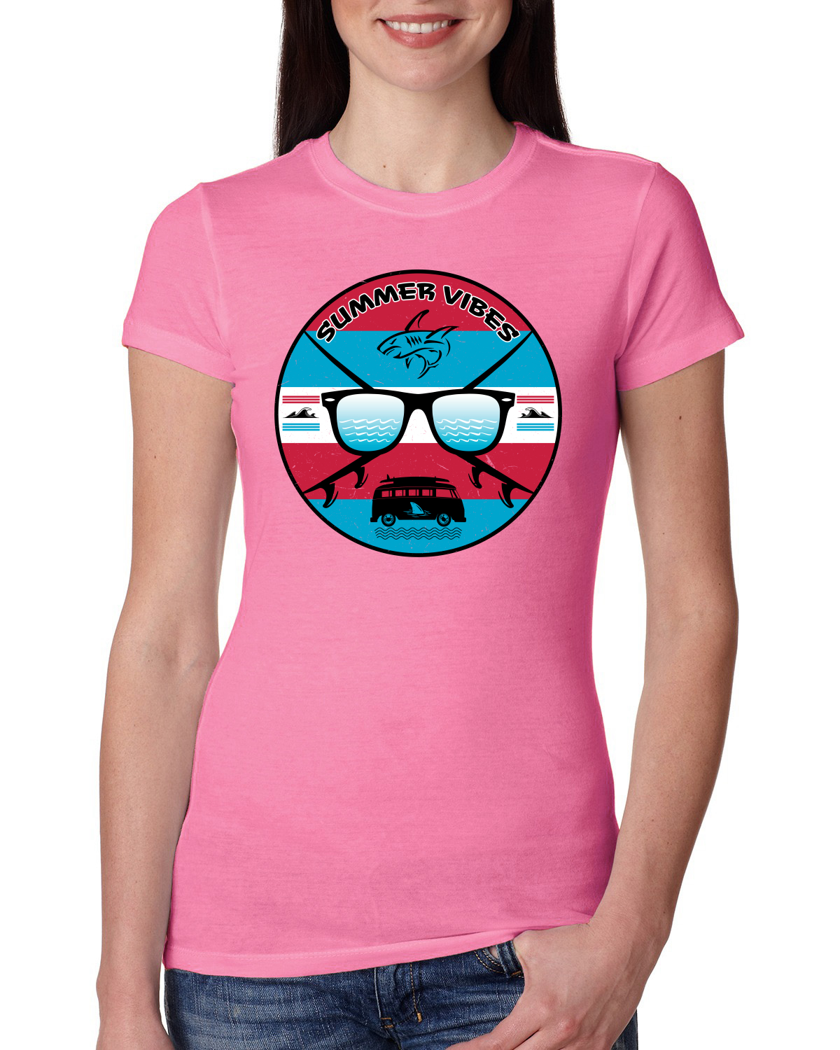Gafas de sol retro playa vibraciones de verano exteriores para mujer calce ajustado camiseta junior - Imagen 10 de 14