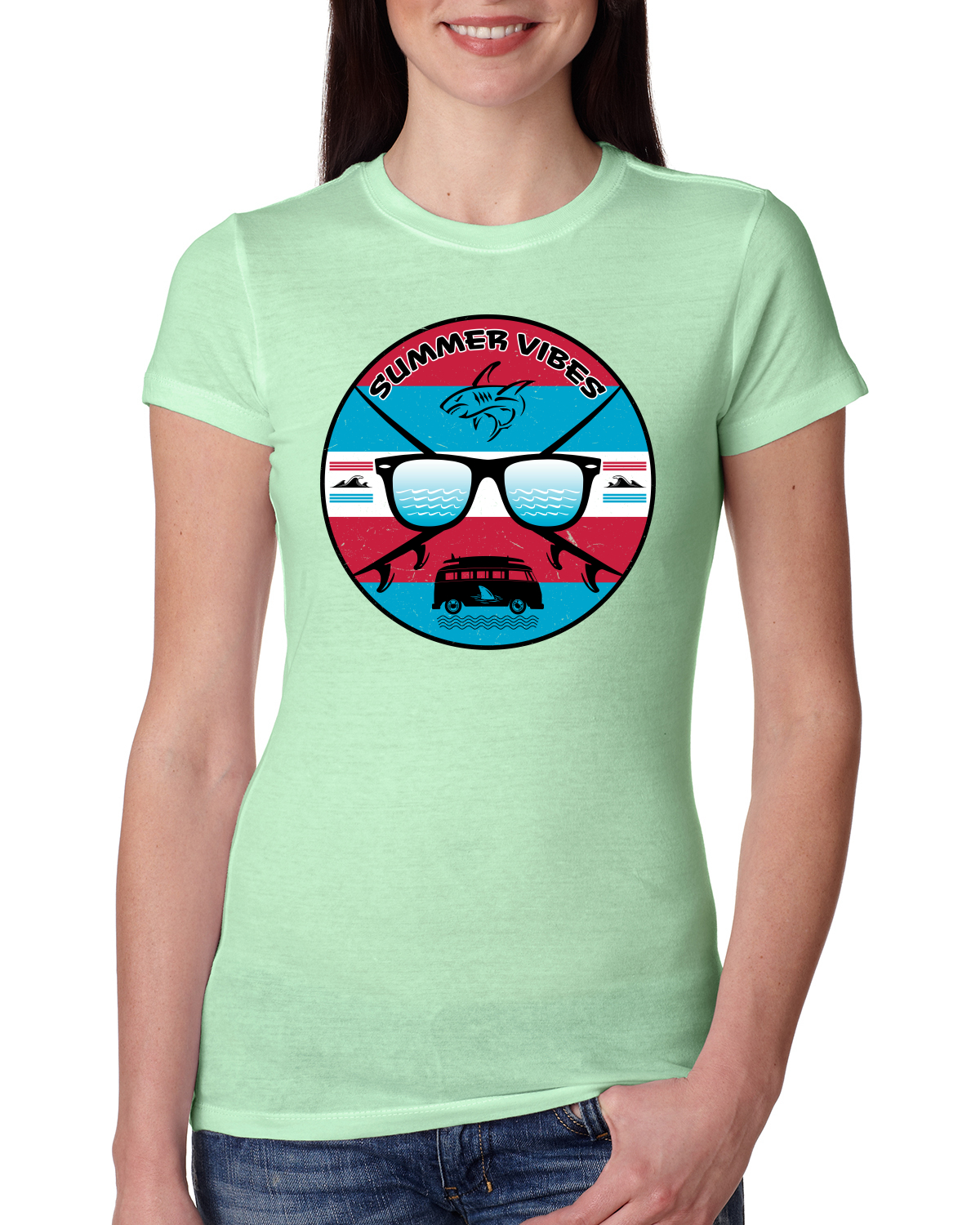 Gafas de sol retro playa vibraciones de verano exteriores para mujer calce ajustado camiseta junior - Imagen 11 de 14