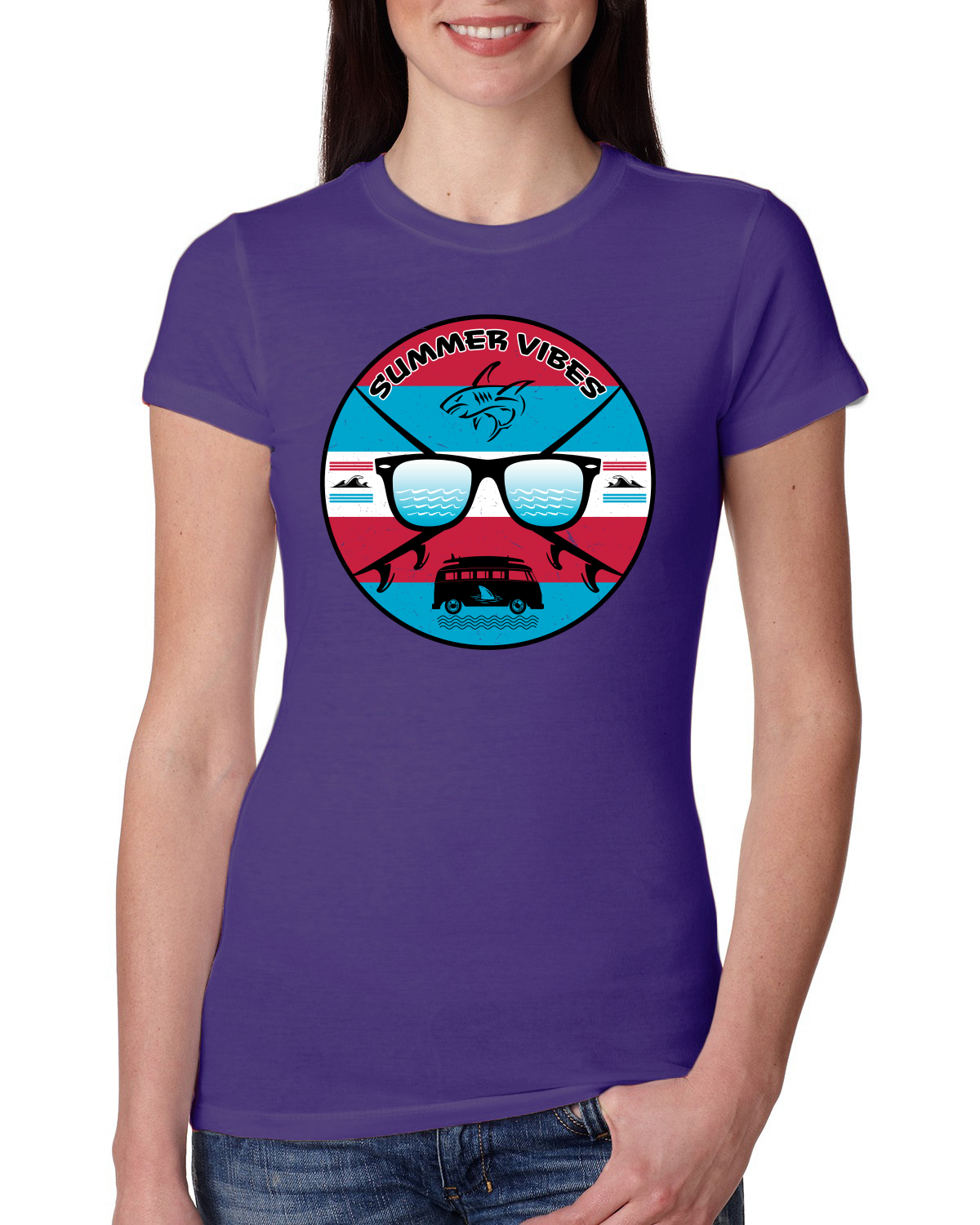 Gafas de sol retro playa vibraciones de verano exteriores para mujer calce ajustado camiseta junior - Imagen 12 de 14