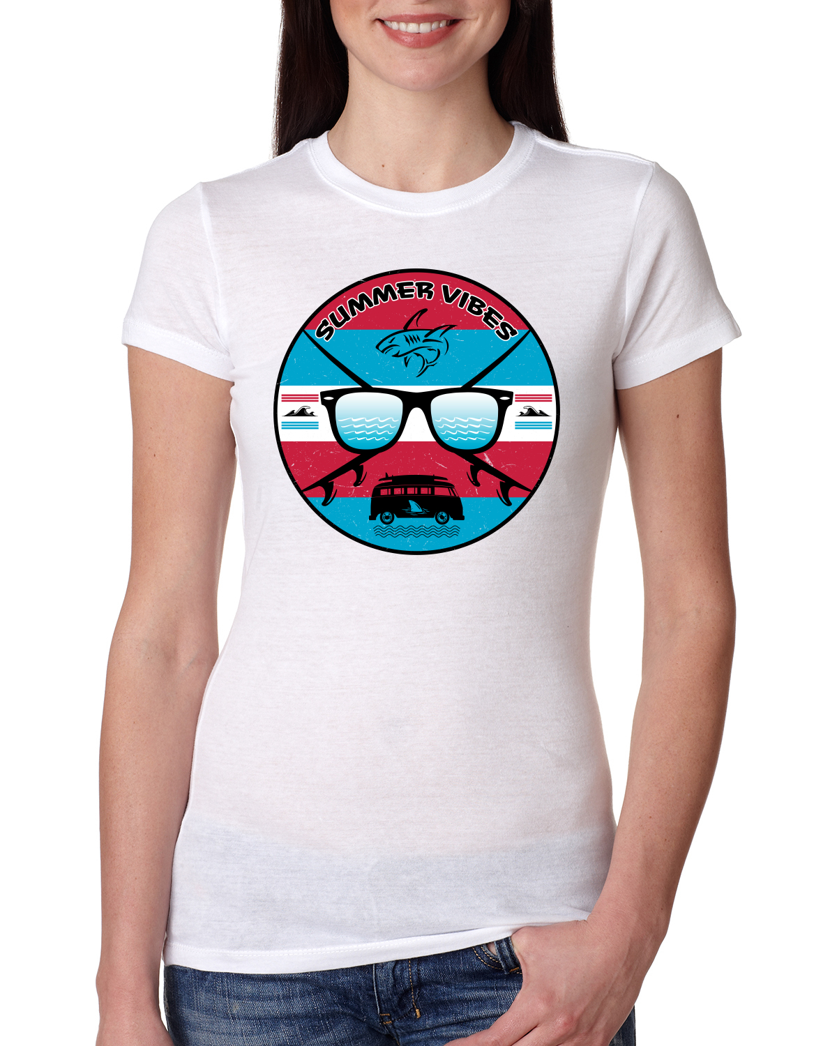 Gafas de sol retro playa vibraciones de verano exteriores para mujer calce ajustado camiseta junior - Imagen 8 de 14