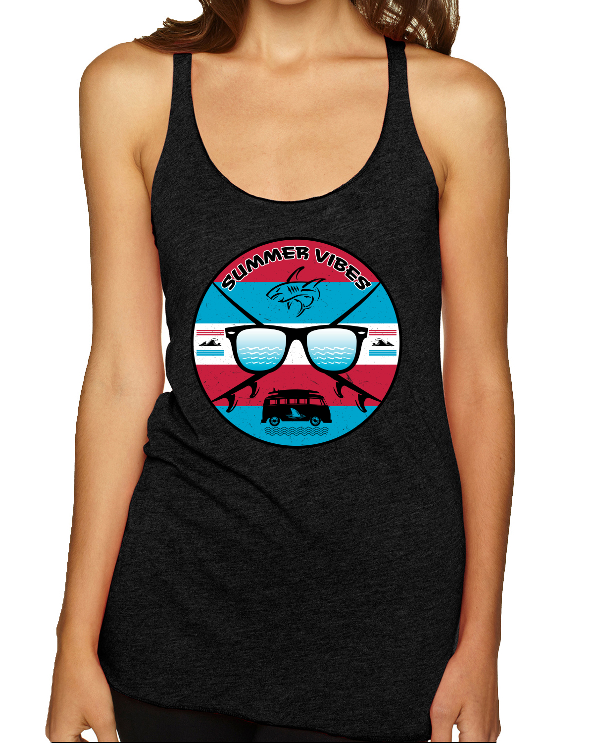 Retro Sunglass Beach Summer Vibes Outdoor Tri-Blend Racerback Tank Top