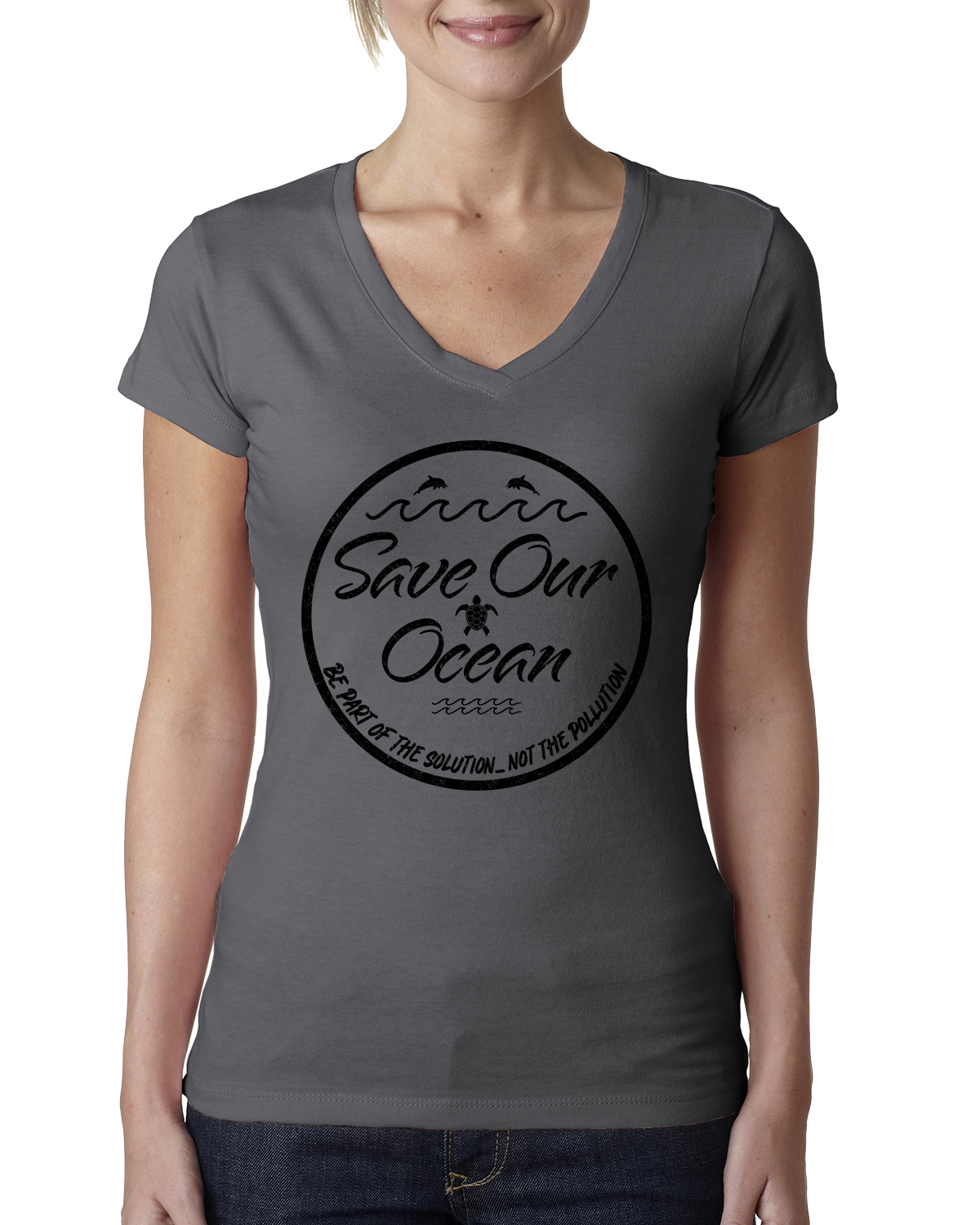 Camiseta Save Our Ocean Be Part of The Solution Exterior Mujer Junior Fit cuello en V - Imagen 7 de 11