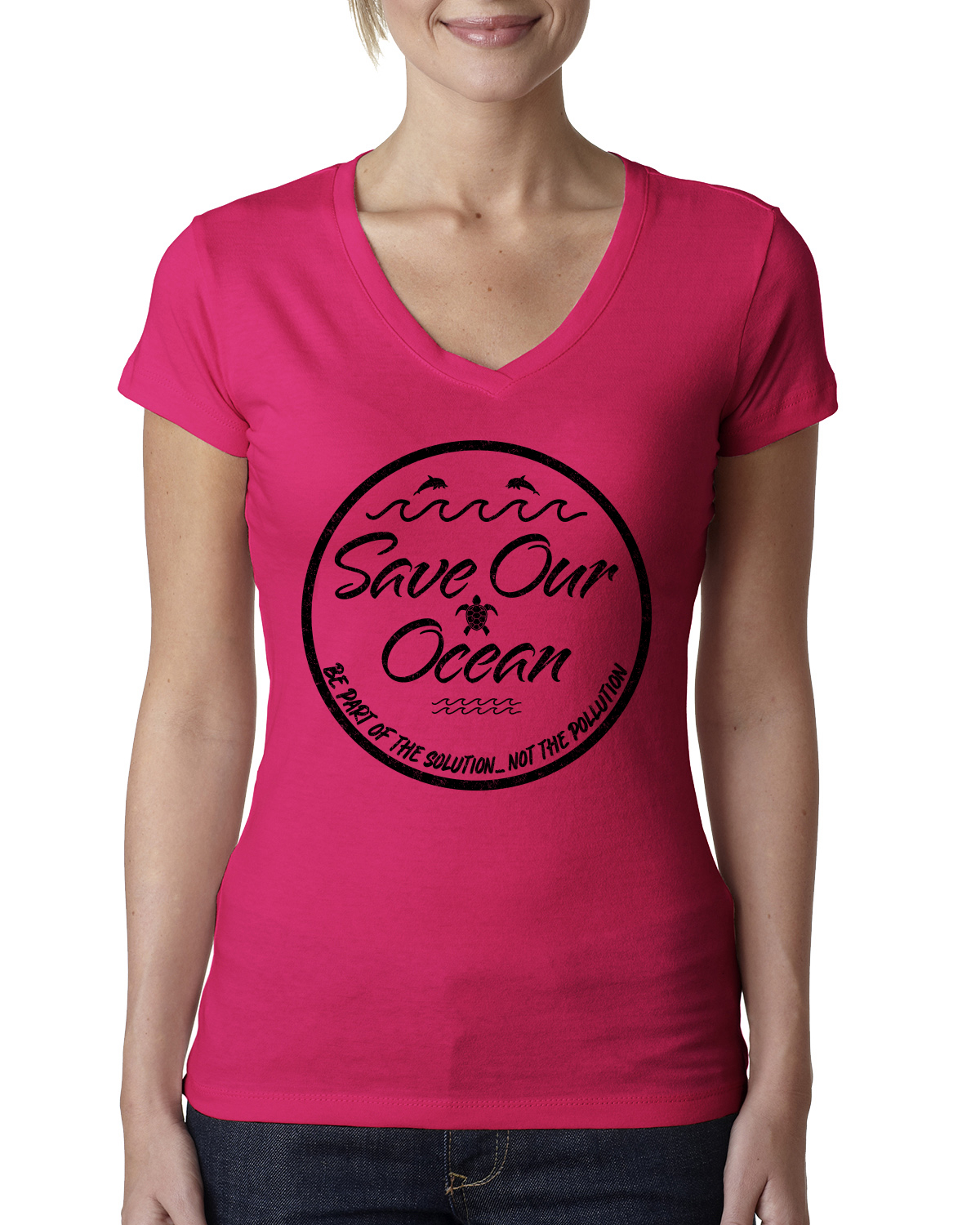 Camiseta Save Our Ocean Be Part of The Solution Exterior Mujer Junior Fit cuello en V - Imagen 10 de 11