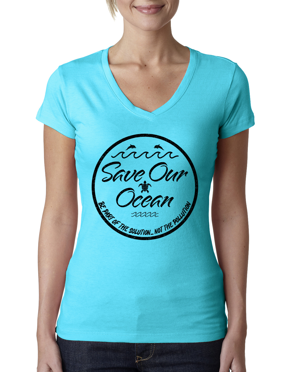 Camiseta Save Our Ocean Be Part of The Solution Exterior Mujer Junior Fit cuello en V - Imagen 11 de 11