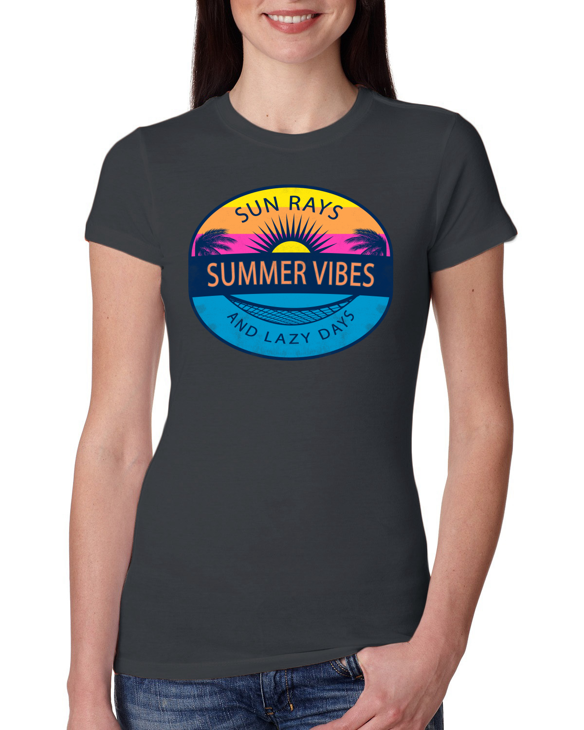 Sun Rays Summer Vibes And Lazy Days Outdoor Women Slim Fit Junior Tee - Picture 9 of 14