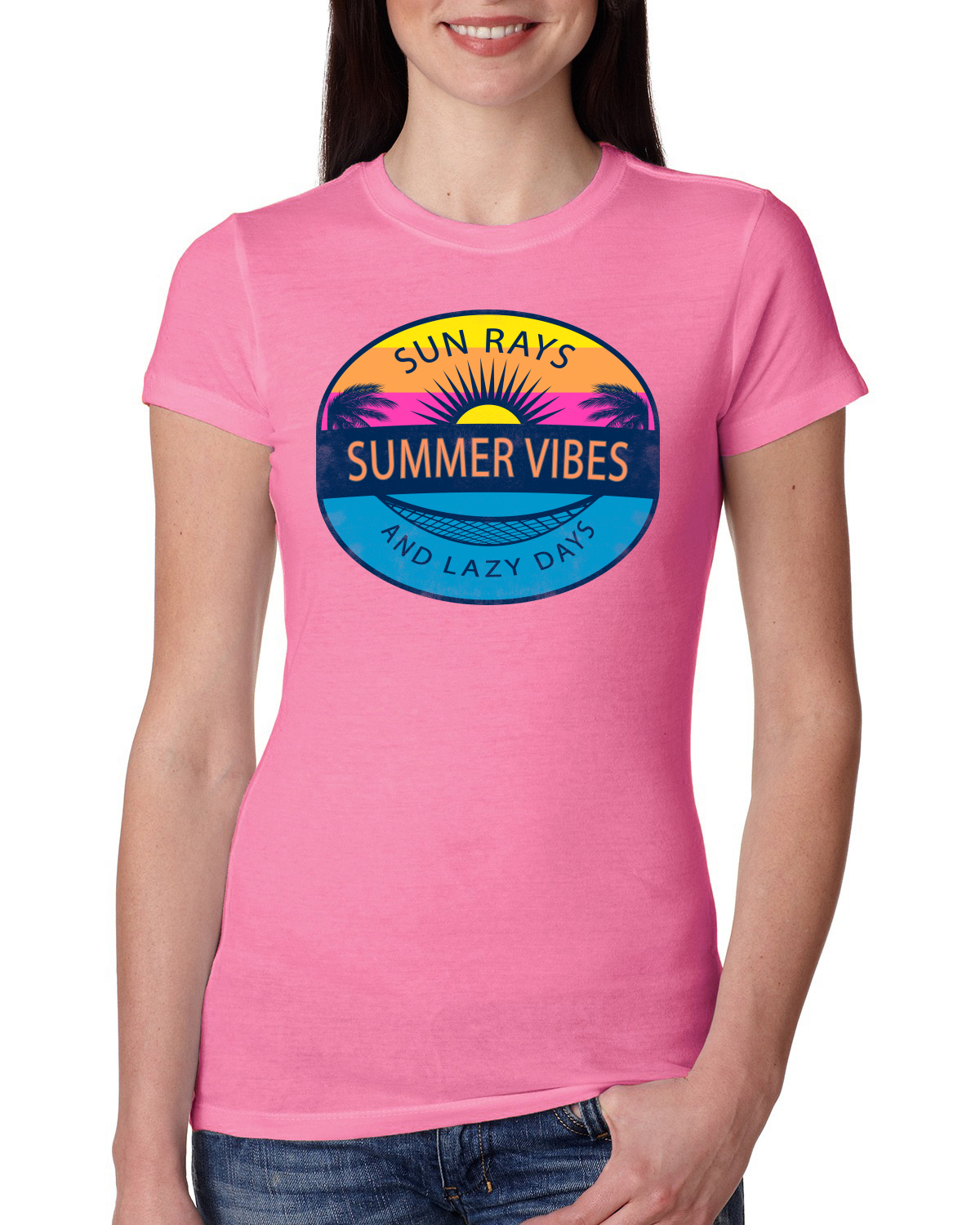 Sun Rays Summer Vibes And Lazy Days Outdoor Women Slim Fit Junior Tee - Picture 10 of 14