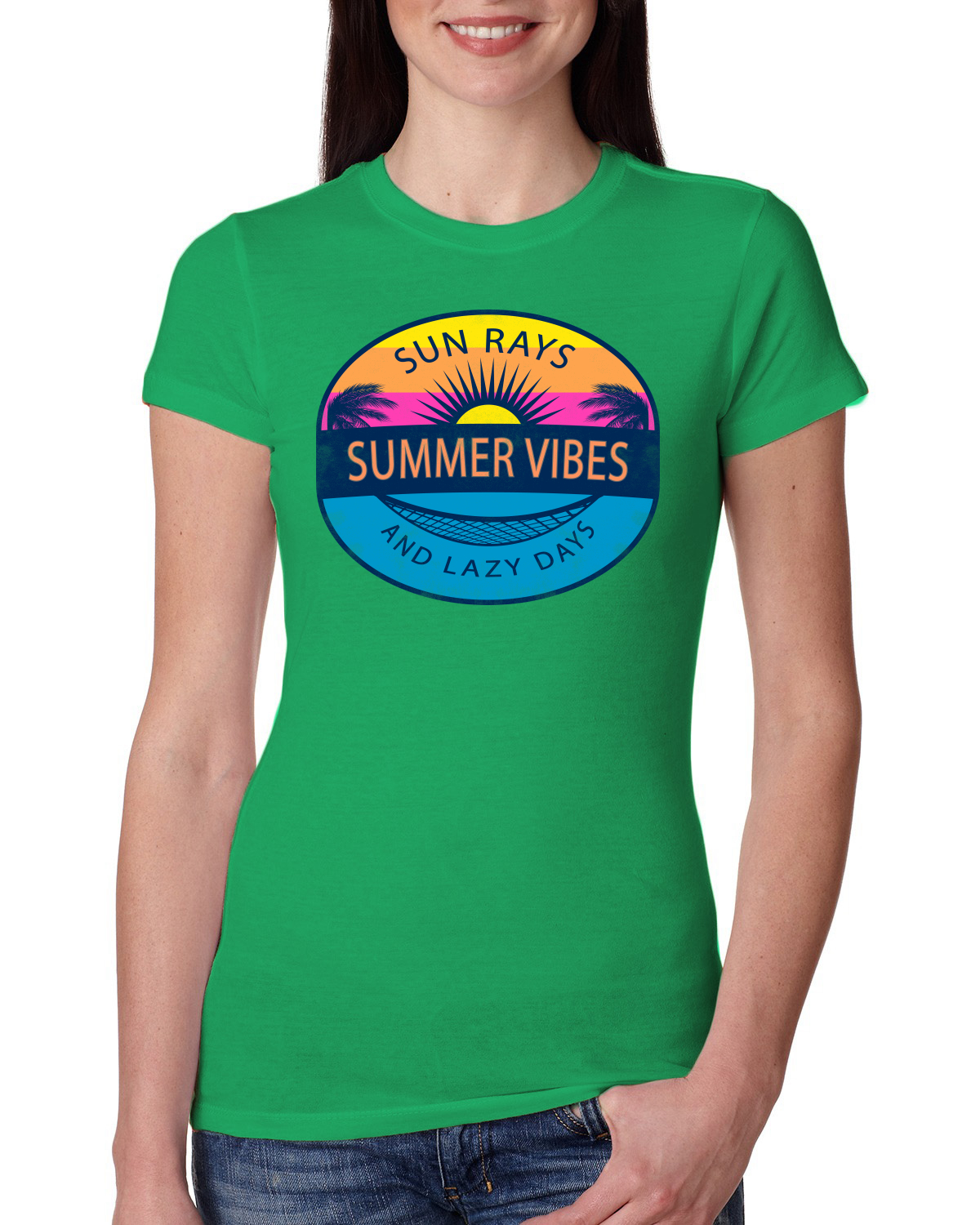 Sun Rays Summer Vibes And Lazy Days Outdoor Women Slim Fit Junior Tee - Picture 4 of 14