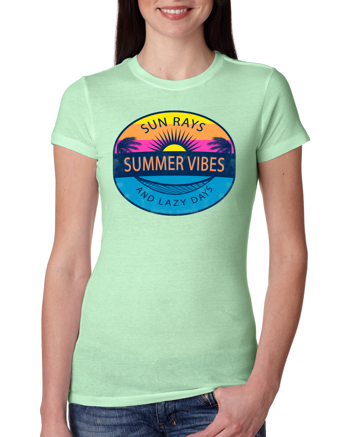 Sun Rays Summer Vibes And Lazy Days Outdoor Women Slim Fit Junior Tee - Picture 11 of 14