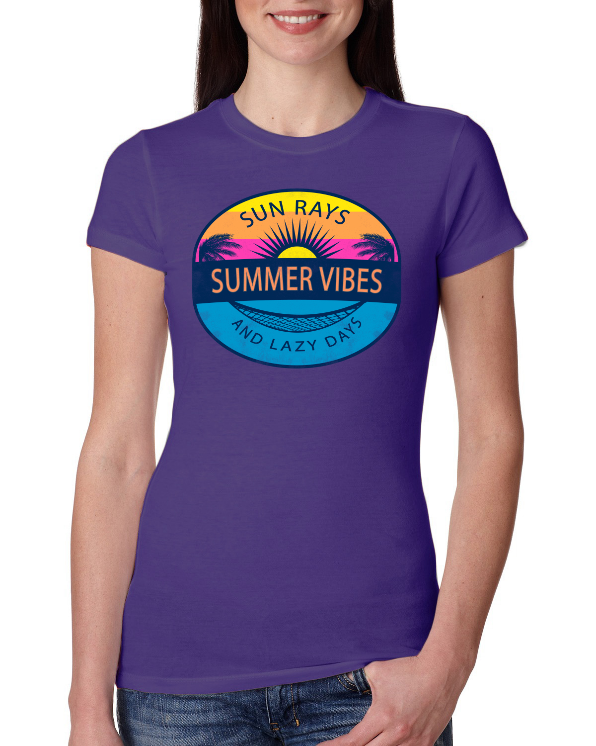 Sun Rays Summer Vibes And Lazy Days Outdoor Women Slim Fit Junior Tee - Picture 12 of 14