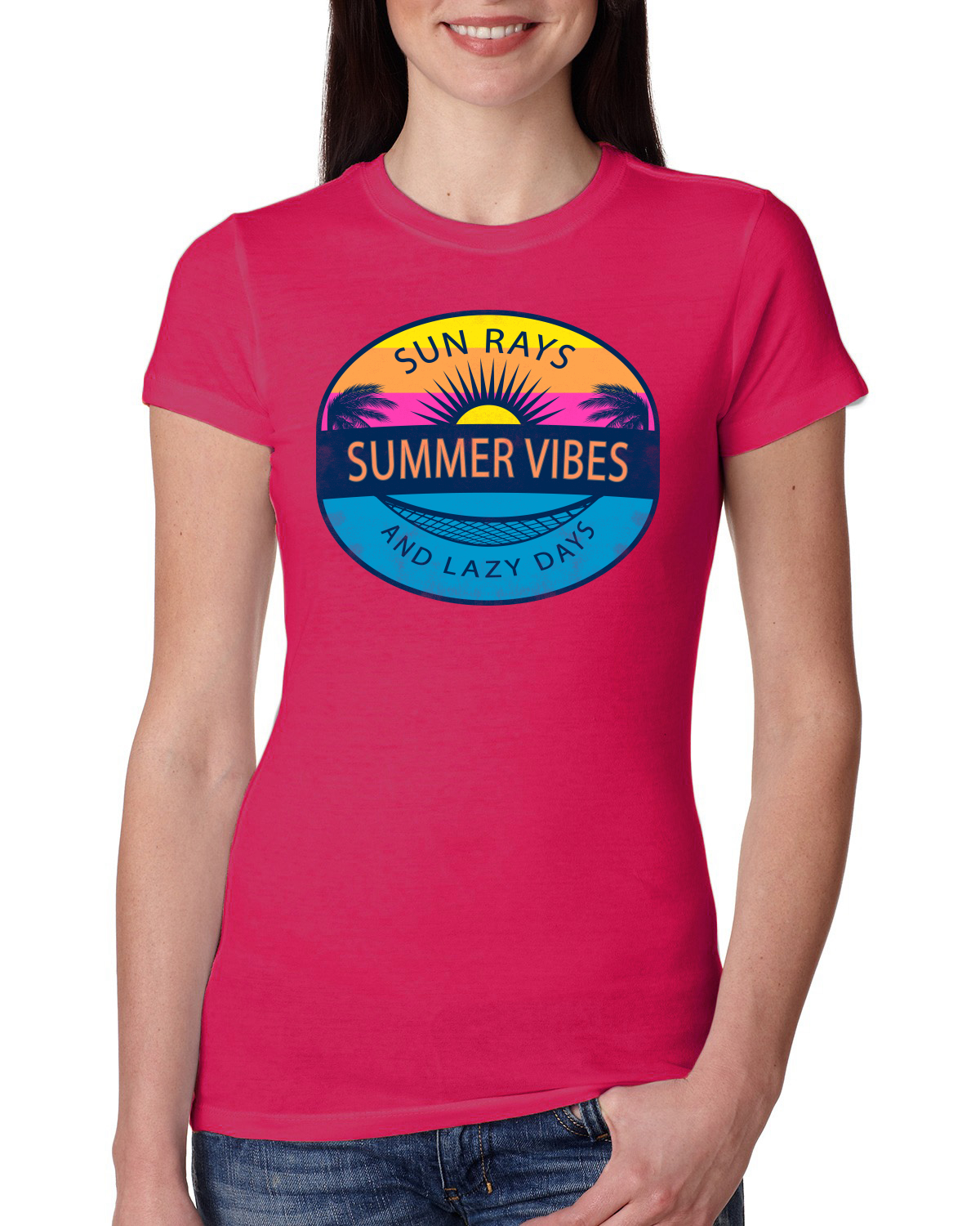 Sun Rays Summer Vibes And Lazy Days Outdoor Women Slim Fit Junior Tee - Picture 13 of 14