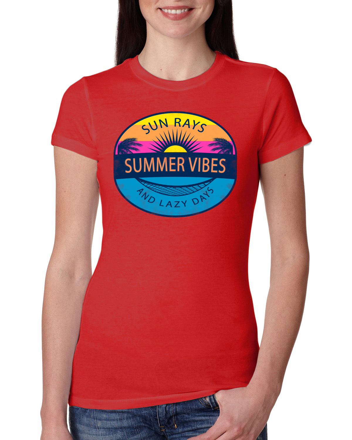 Sun Rays Summer Vibes And Lazy Days Outdoor Women Slim Fit Junior Tee - Picture 6 of 14
