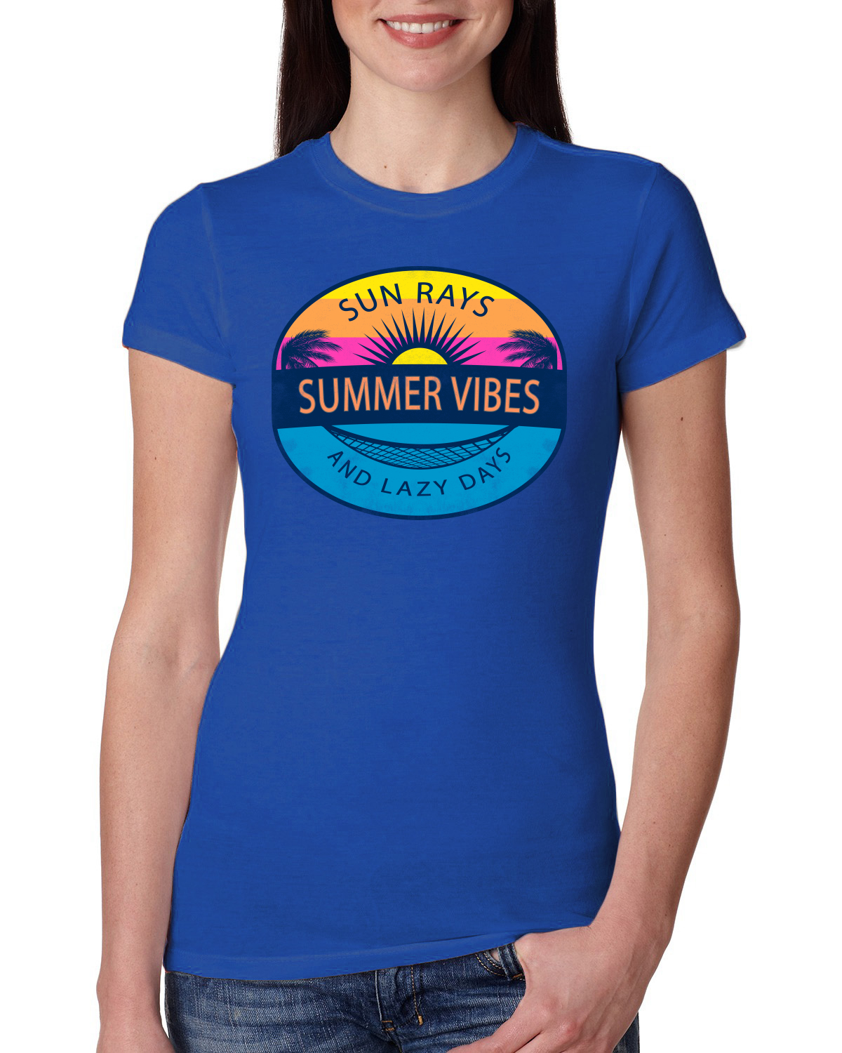 Sun Rays Summer Vibes And Lazy Days Outdoor Women Slim Fit Junior Tee - Picture 7 of 14
