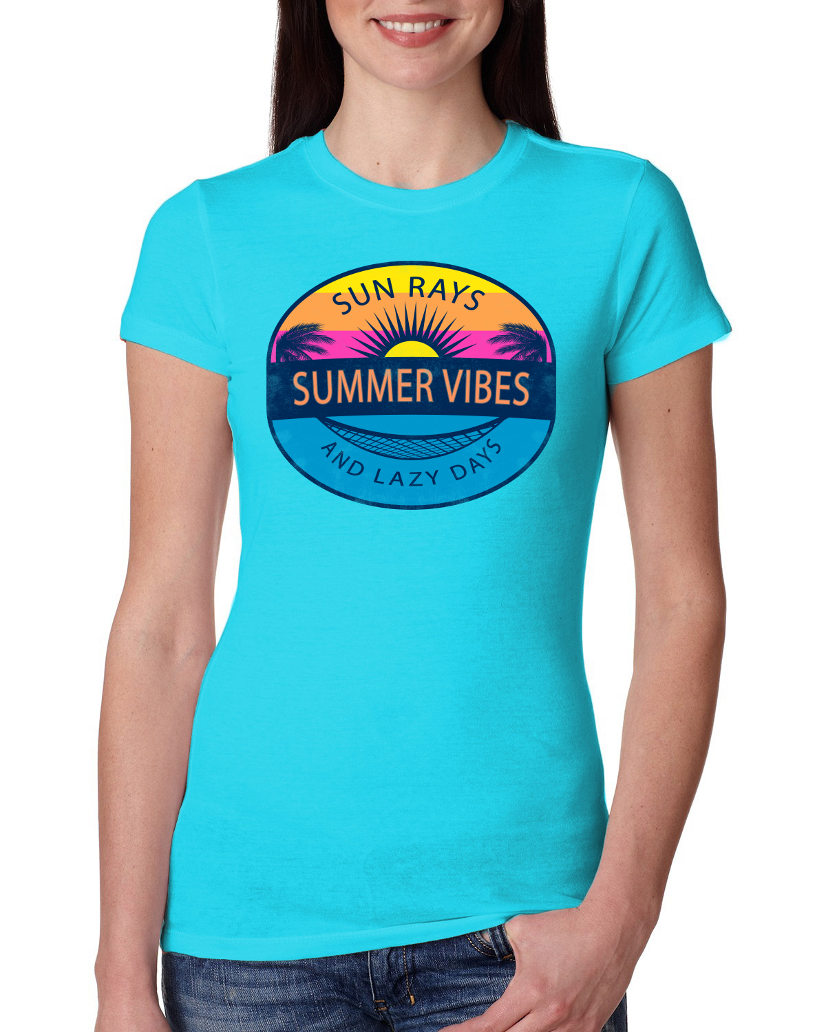 Sun Rays Summer Vibes And Lazy Days Outdoor Women Slim Fit Junior Tee - Picture 14 of 14