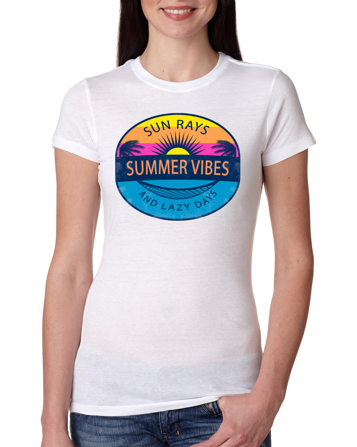 Sun Rays Summer Vibes And Lazy Days Outdoor Women Slim Fit Junior Tee - Picture 8 of 14