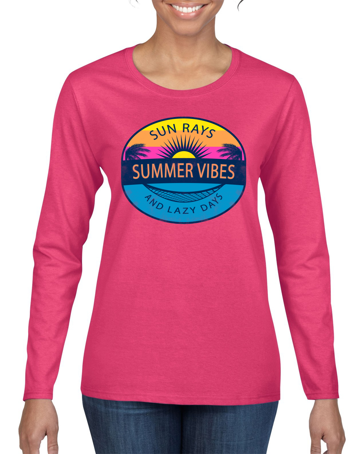 Camiseta Sun Rays Verano Vibraciones Y Días Perezosos Exterior Mujeres Gráfica Mangas Largas - Imagen 3 de 12