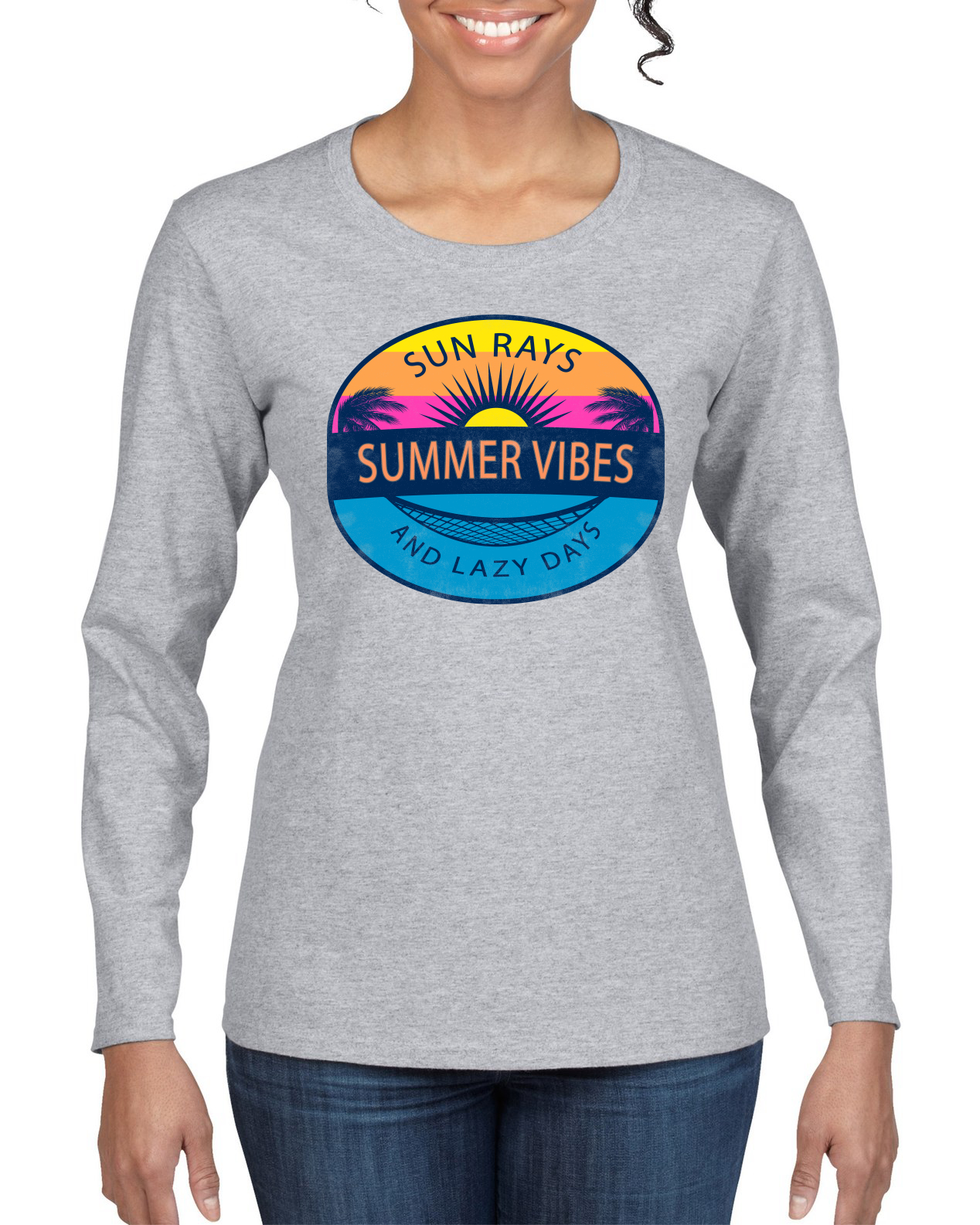 Camiseta Sun Rays Verano Vibraciones Y Días Perezosos Exterior Mujeres Gráfica Mangas Largas - Imagen 4 de 12